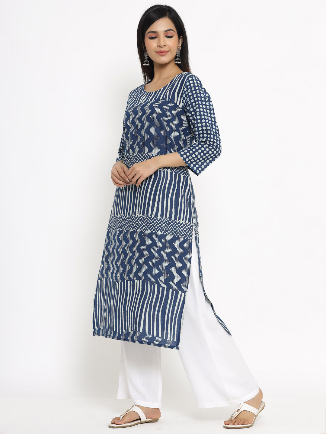 Indigo Striped Printed Cotton Kurta