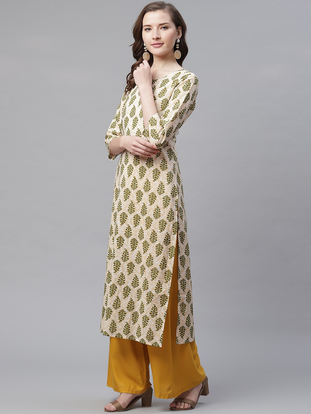 Cream Block Printed Cotton Kurta