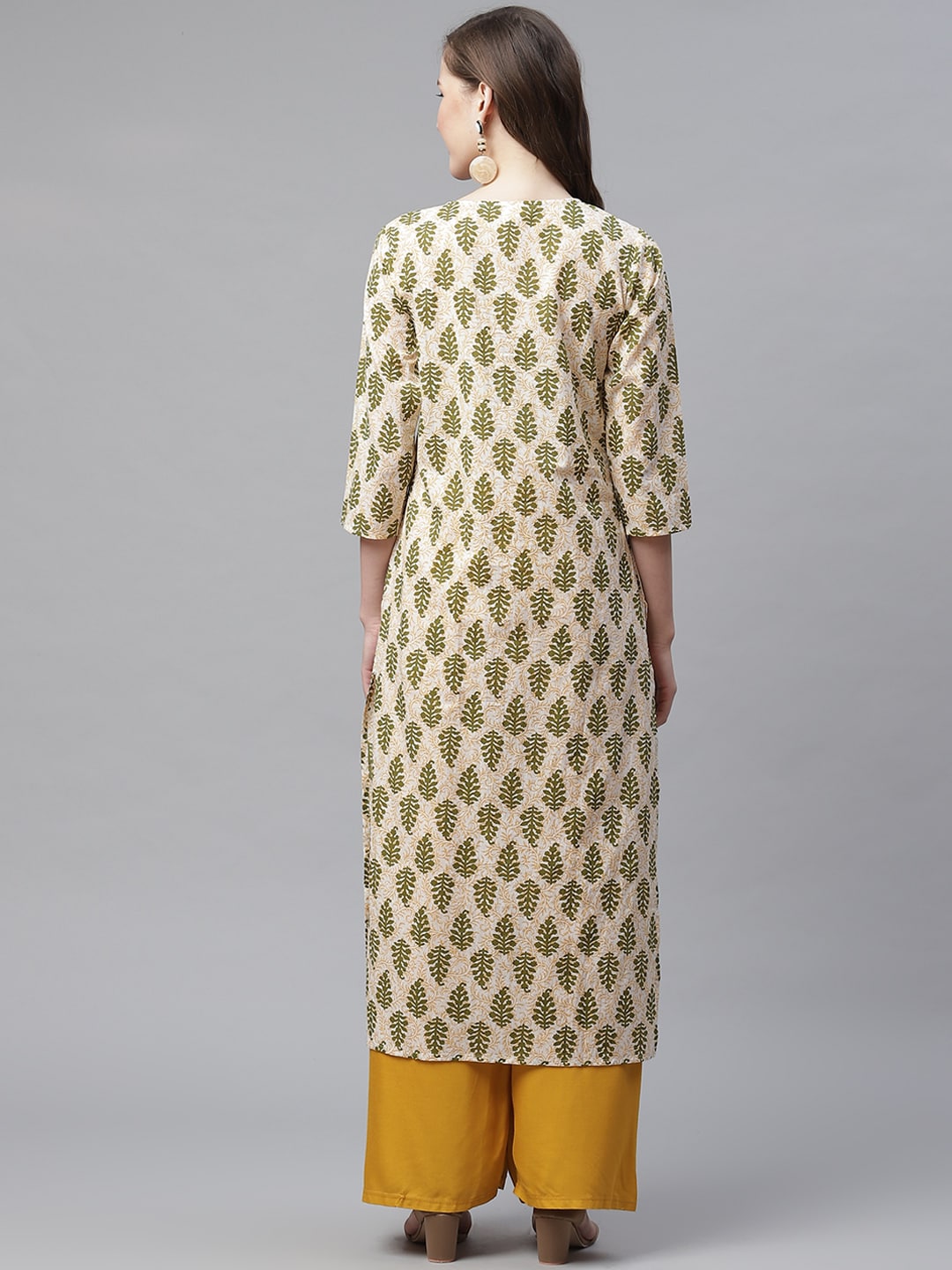 Cream Block Printed Cotton Kurta