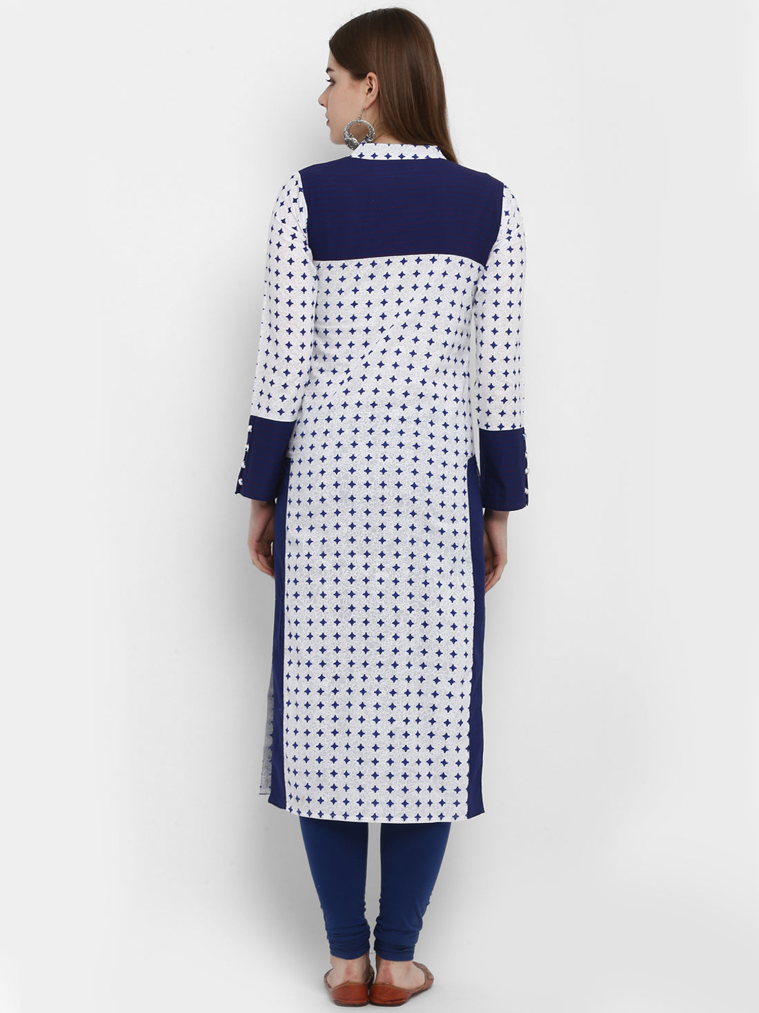 Blue & White Printed Cotton Kurta