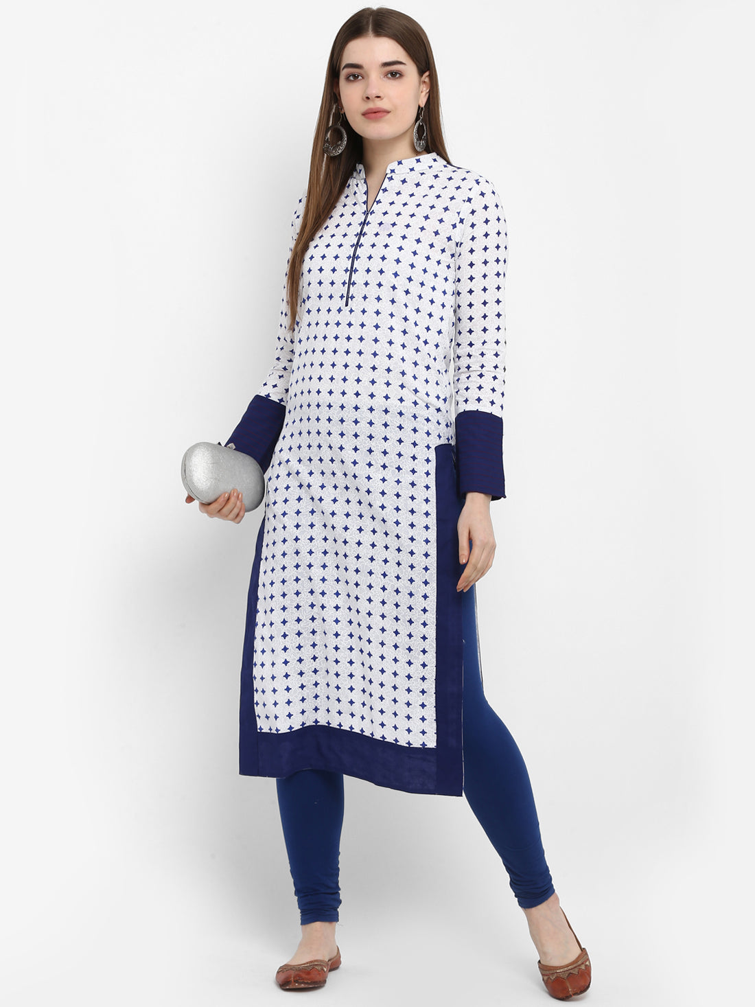 Blue & White Printed Cotton Kurta