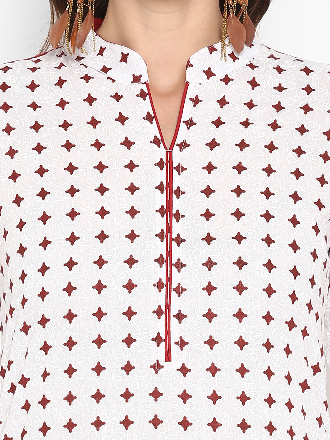 Maroon & White Printed Cotton Kurta