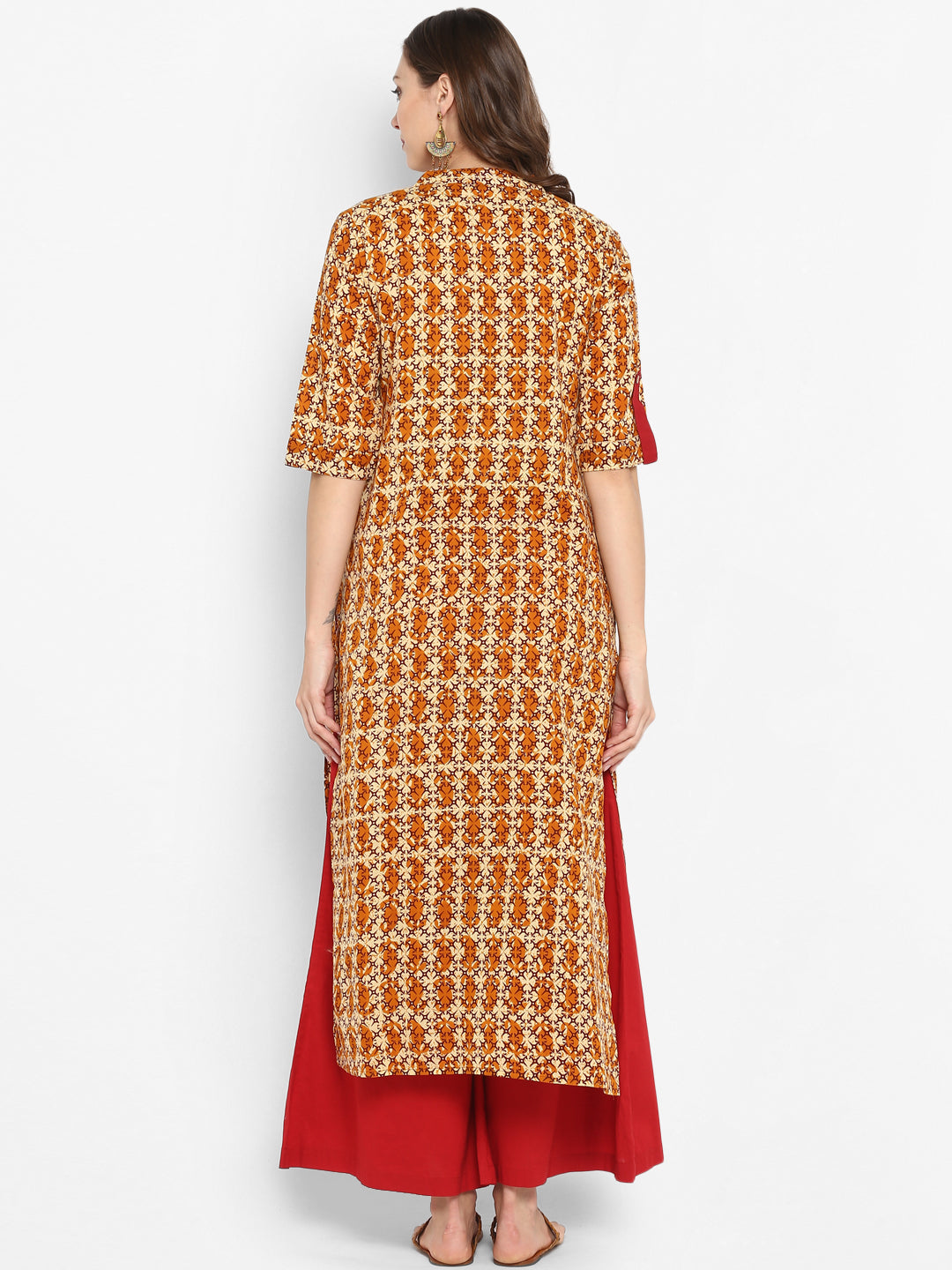 Brown Floral Printed Cotton Kurta