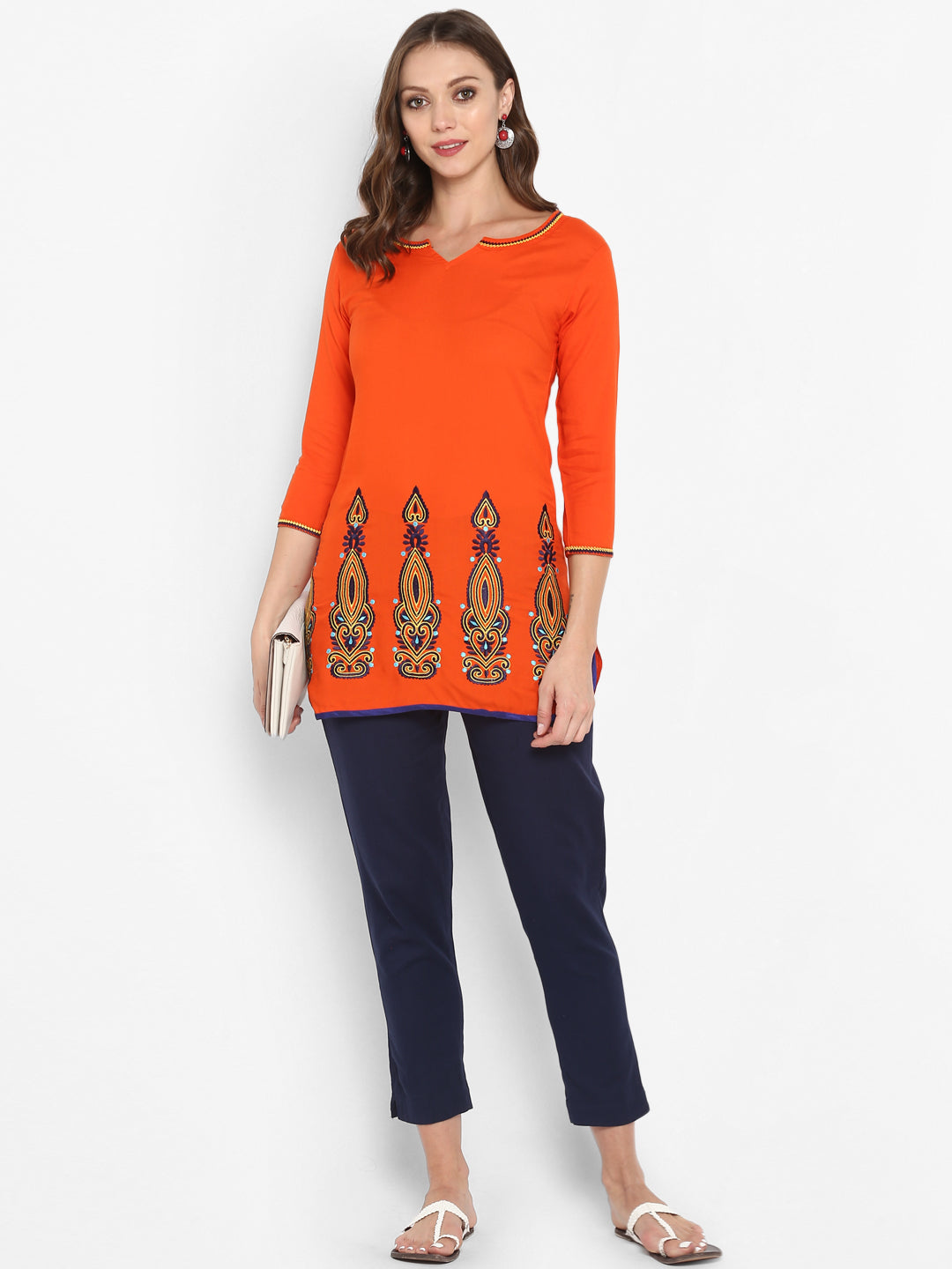 Orange Embroidered Italian Silk Tunic