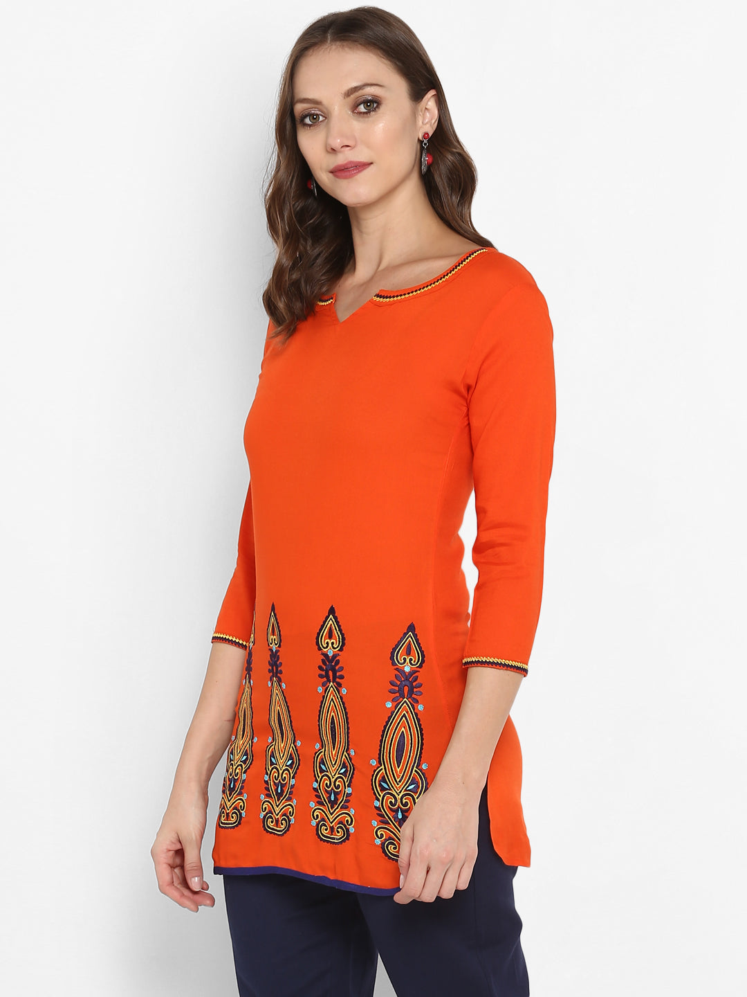 Orange Embroidered Italian Silk Tunic