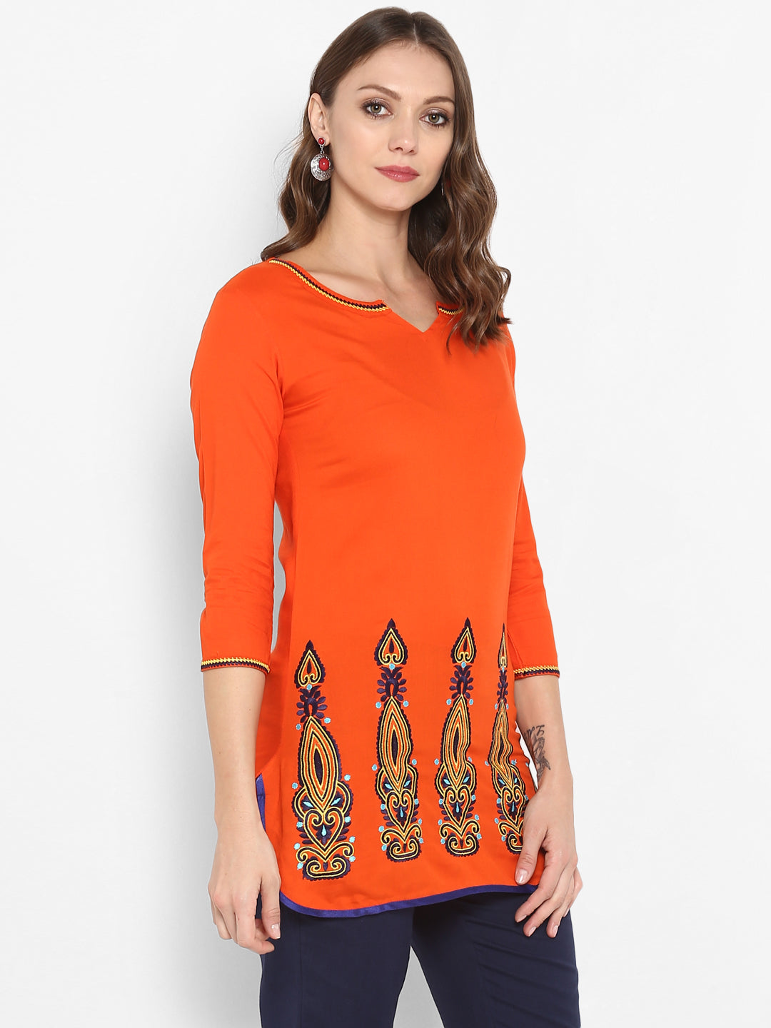 Orange Embroidered Italian Silk Tunic