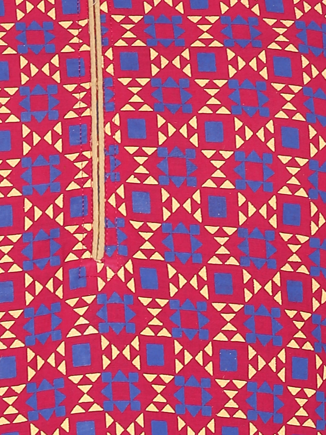 Pink & Blue Geometric Printed Cotton Kurta