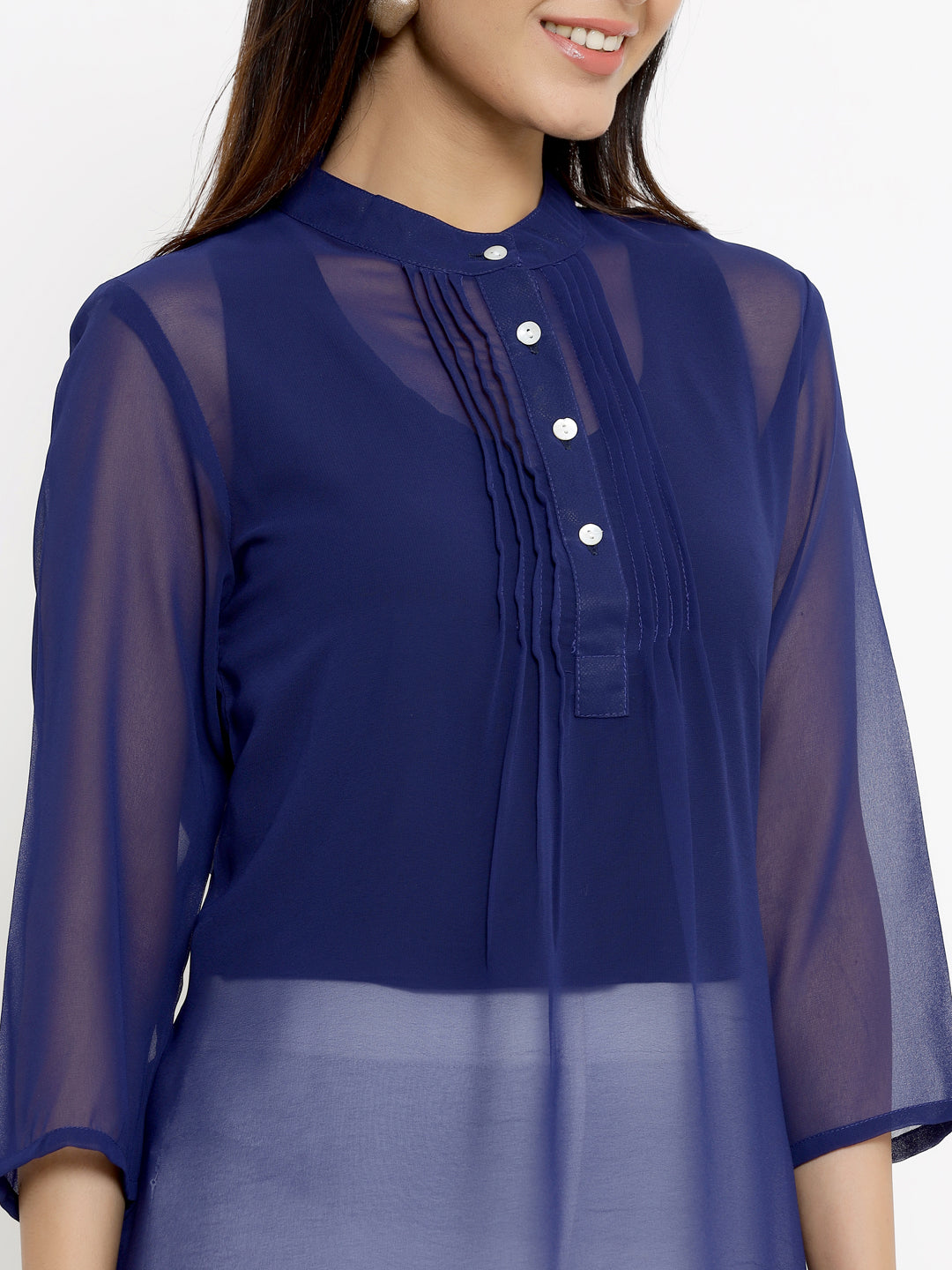 Navy Blue Georgette Assymetric Tunic