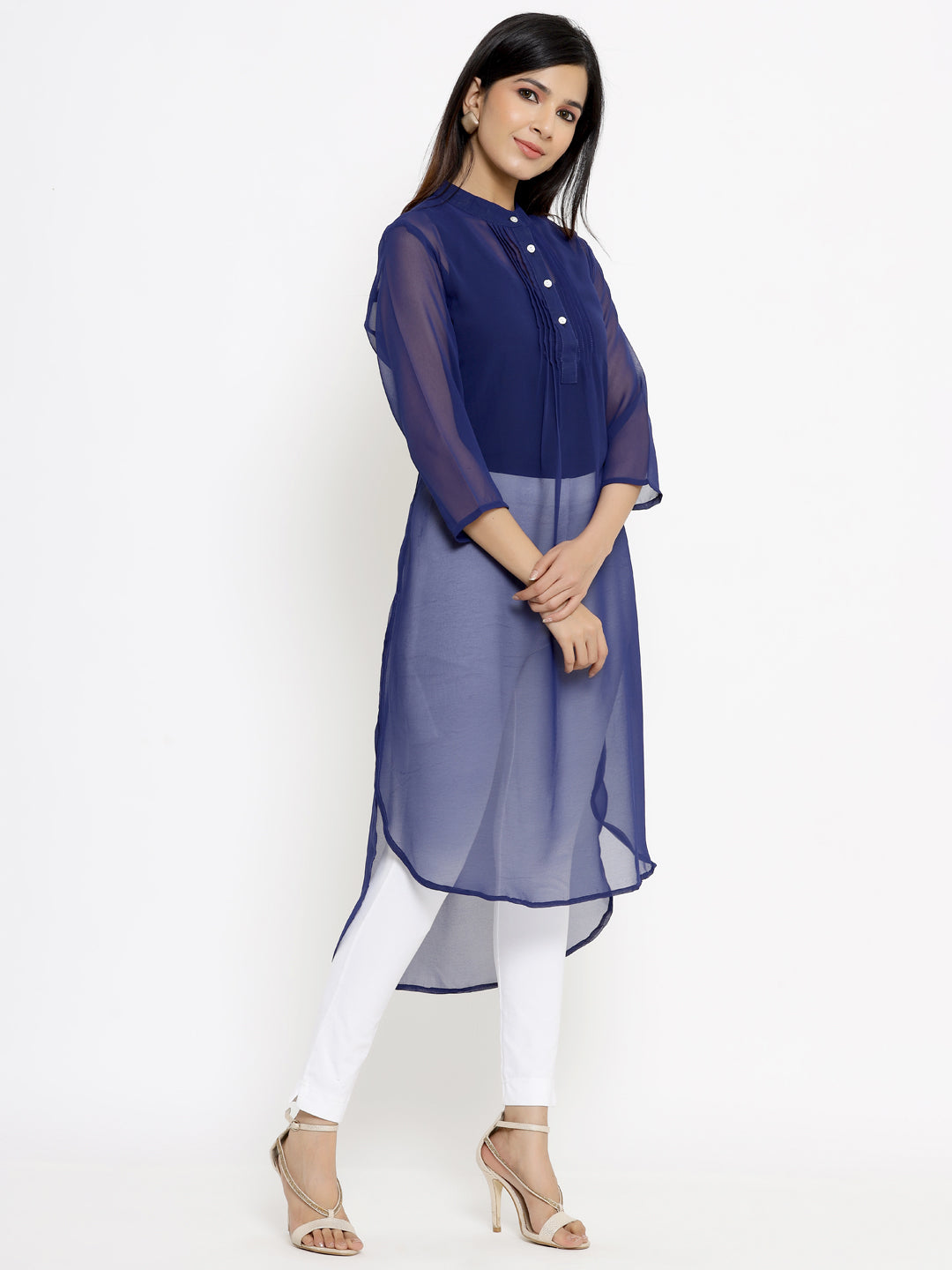 Navy Blue Georgette Assymetric Tunic