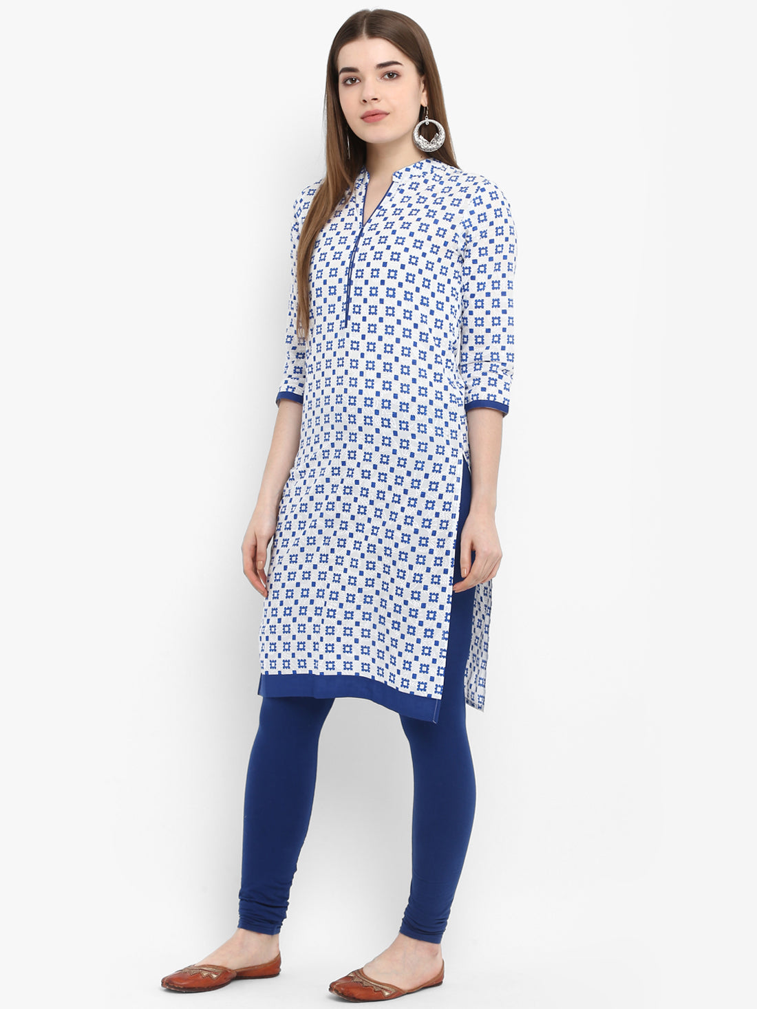 Blue Geometric Printed Cotton Kurta