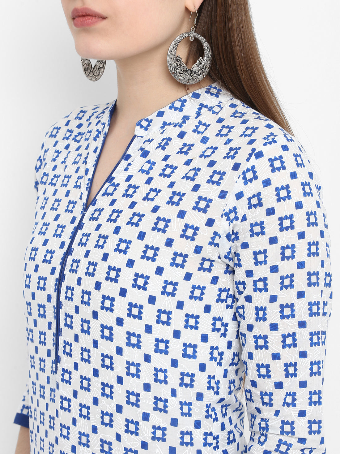 Blue Geometric Printed Cotton Kurta