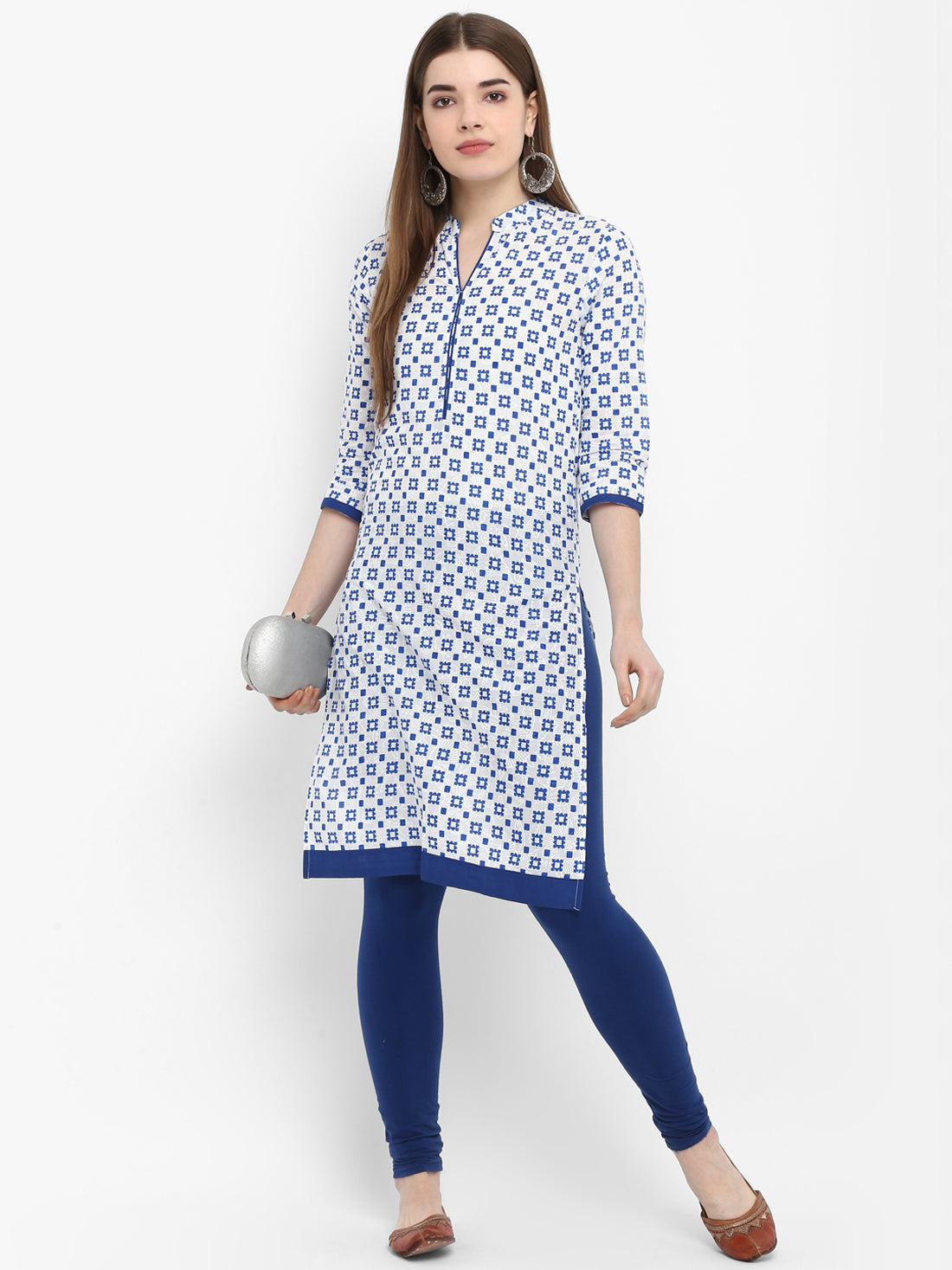 Blue Geometric Printed Cotton Kurta