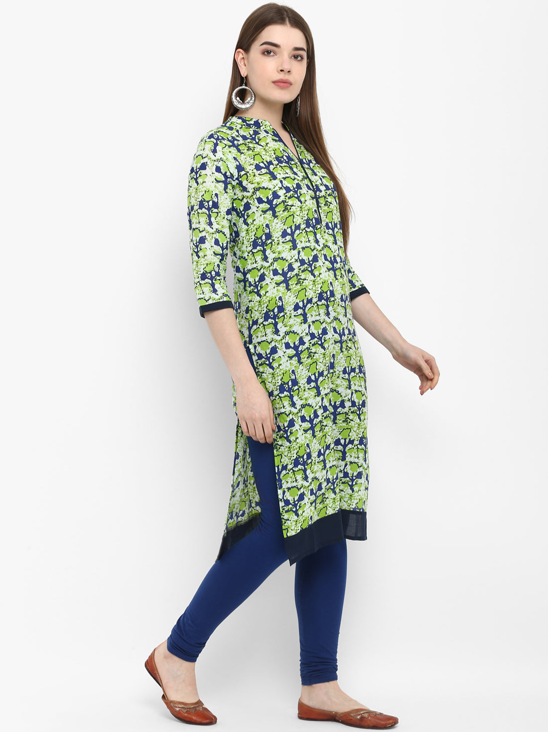 Green Abstract Printed Cotton Kurta