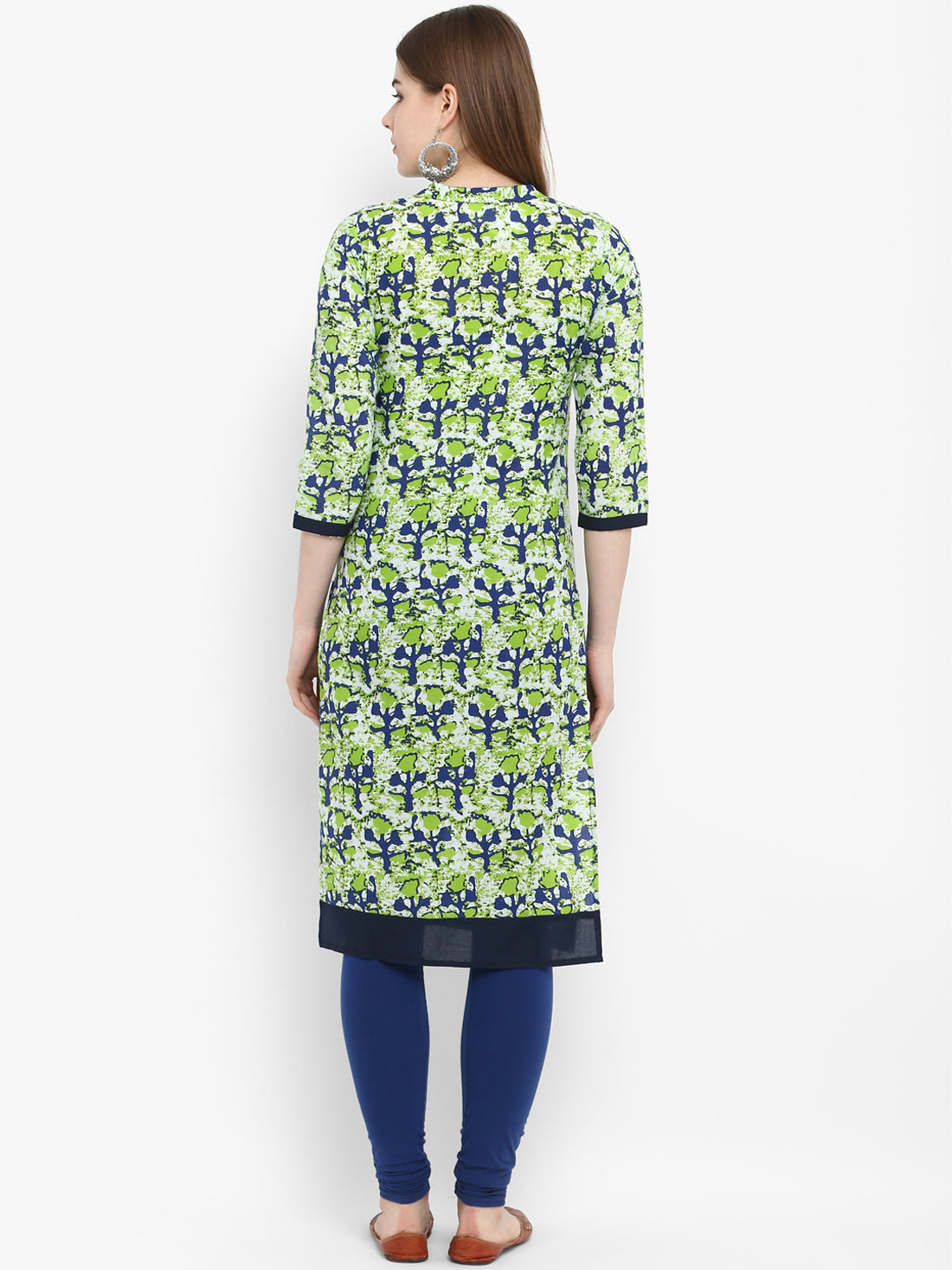 Green Abstract Printed Cotton Kurta