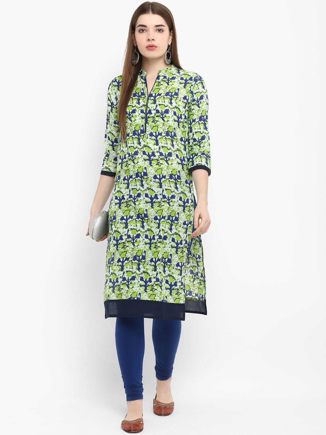 Green Abstract Printed Cotton Kurta