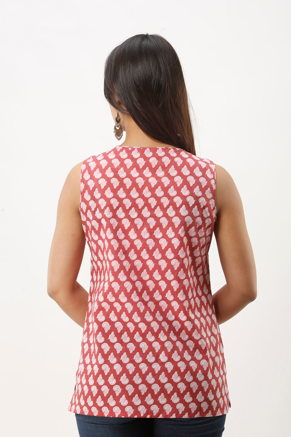 Coral Red Printed Cotton Tunic