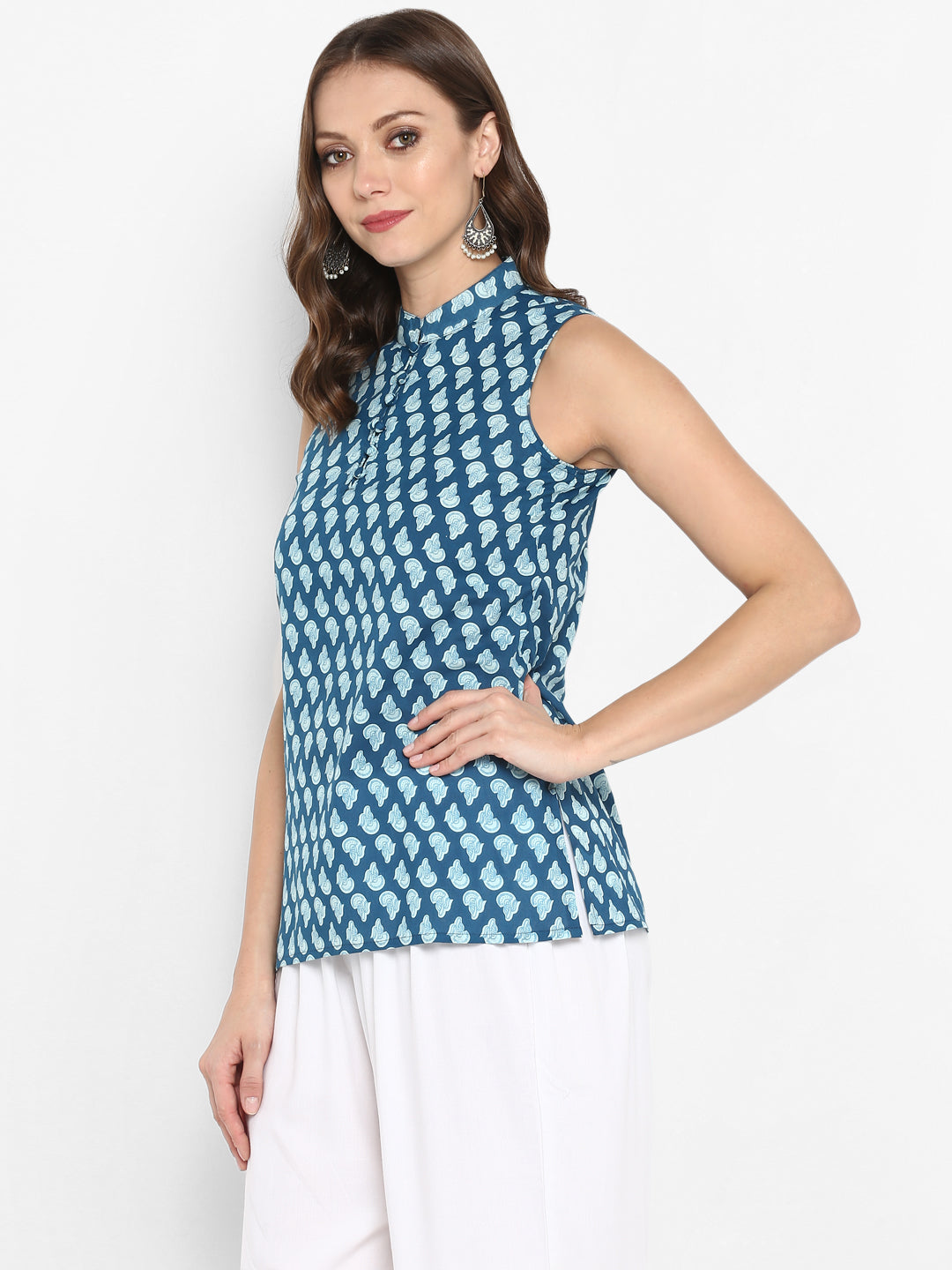 Blue Block Printed Cotton Tunic