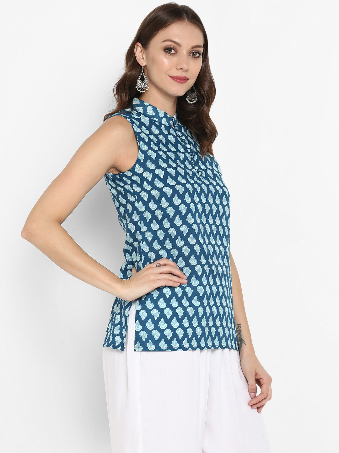 Blue Block Printed Cotton Tunic