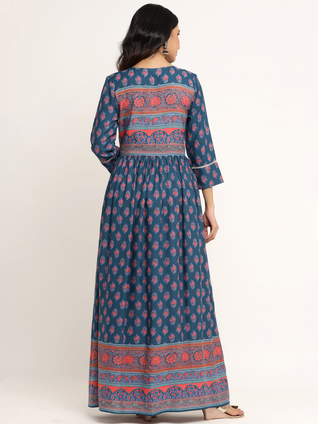 Blue Printed Viscose Rayon Anarkali