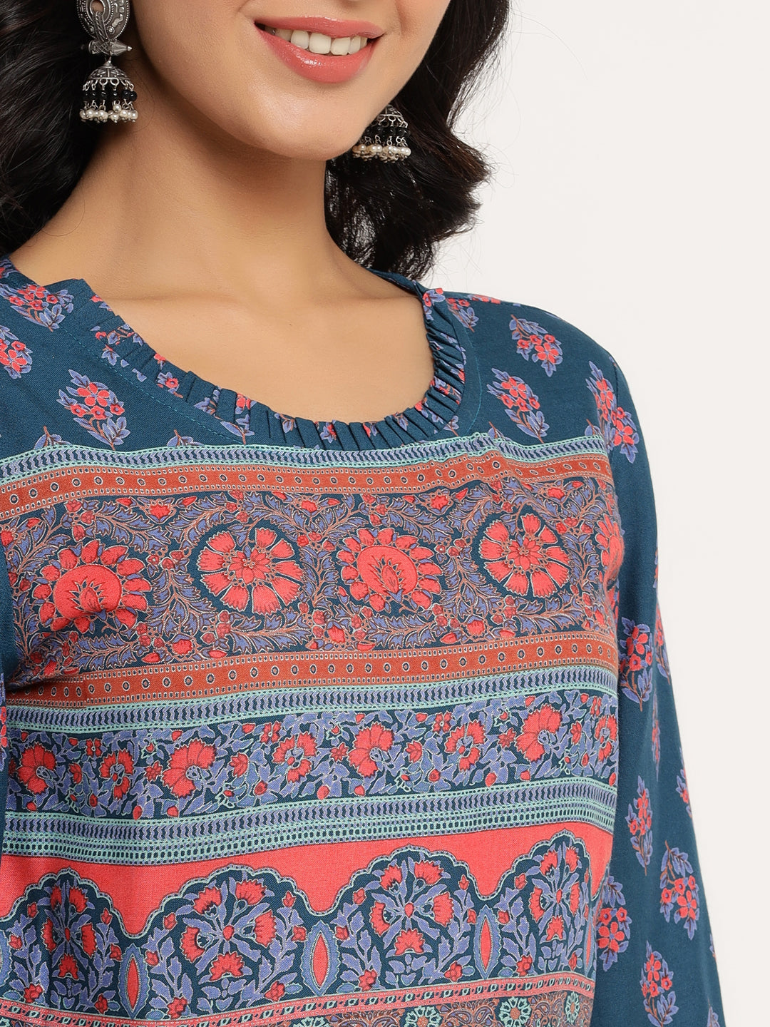 Blue Printed Viscose Rayon Anarkali