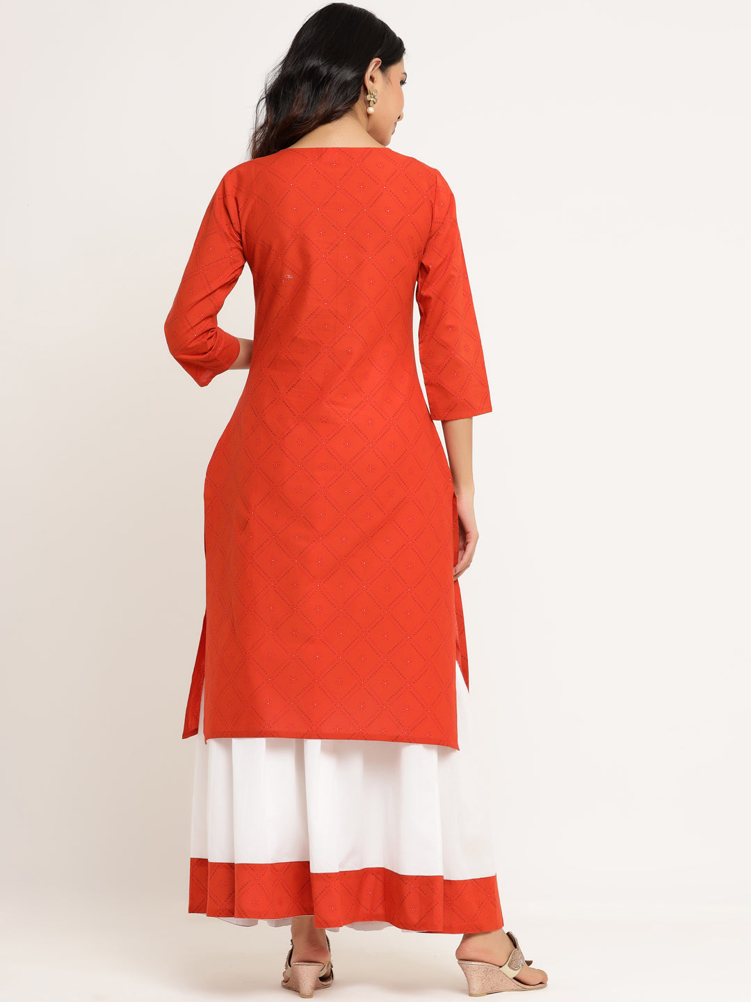 Orange Cotton Kurta & Skirt Set