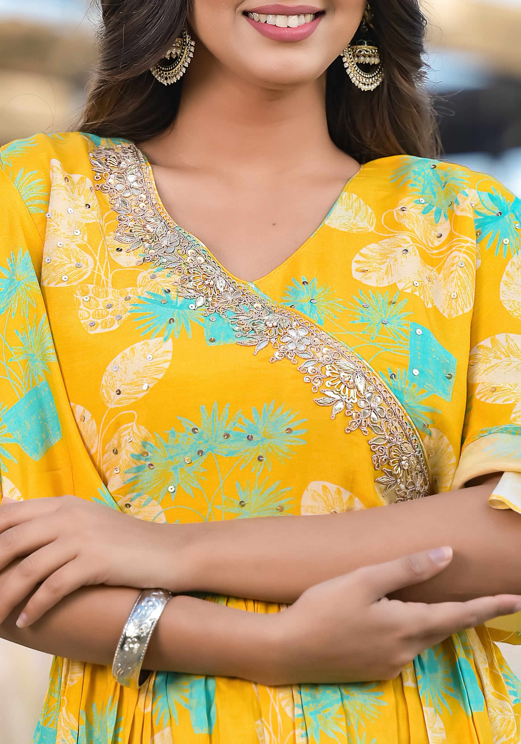 Yellow Digital Printed Silk Skirt top