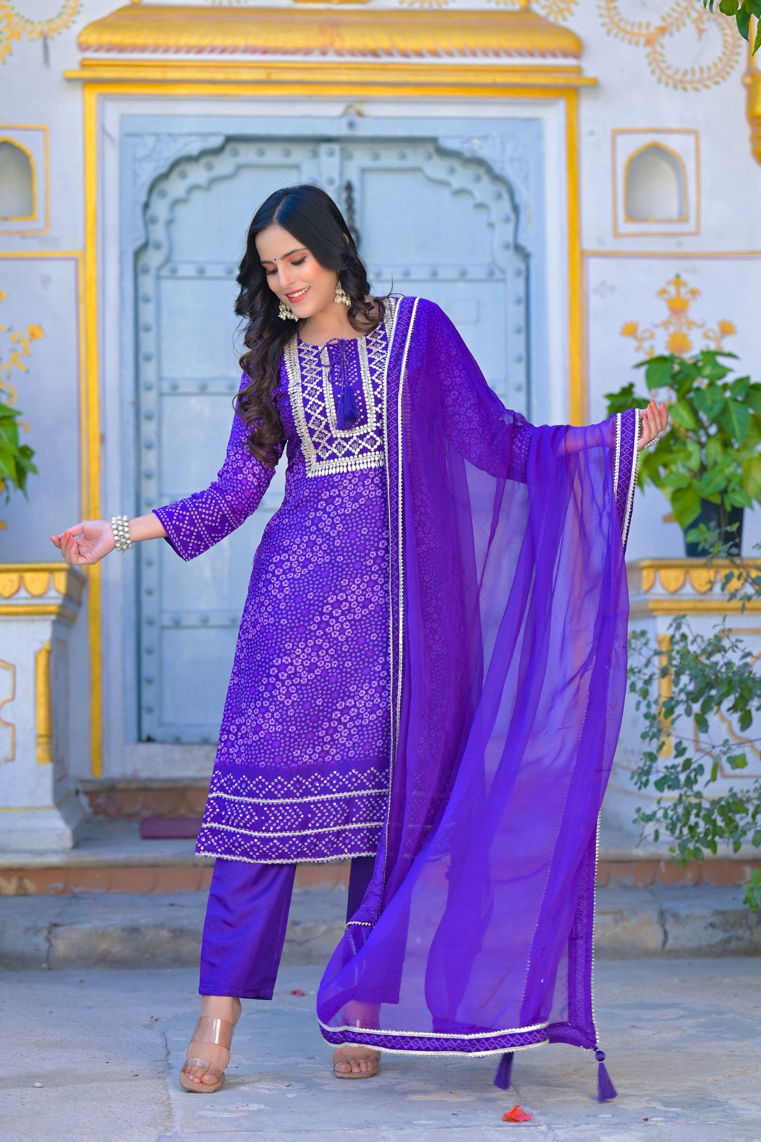 Purple Bandhani Silk Kurta Pant