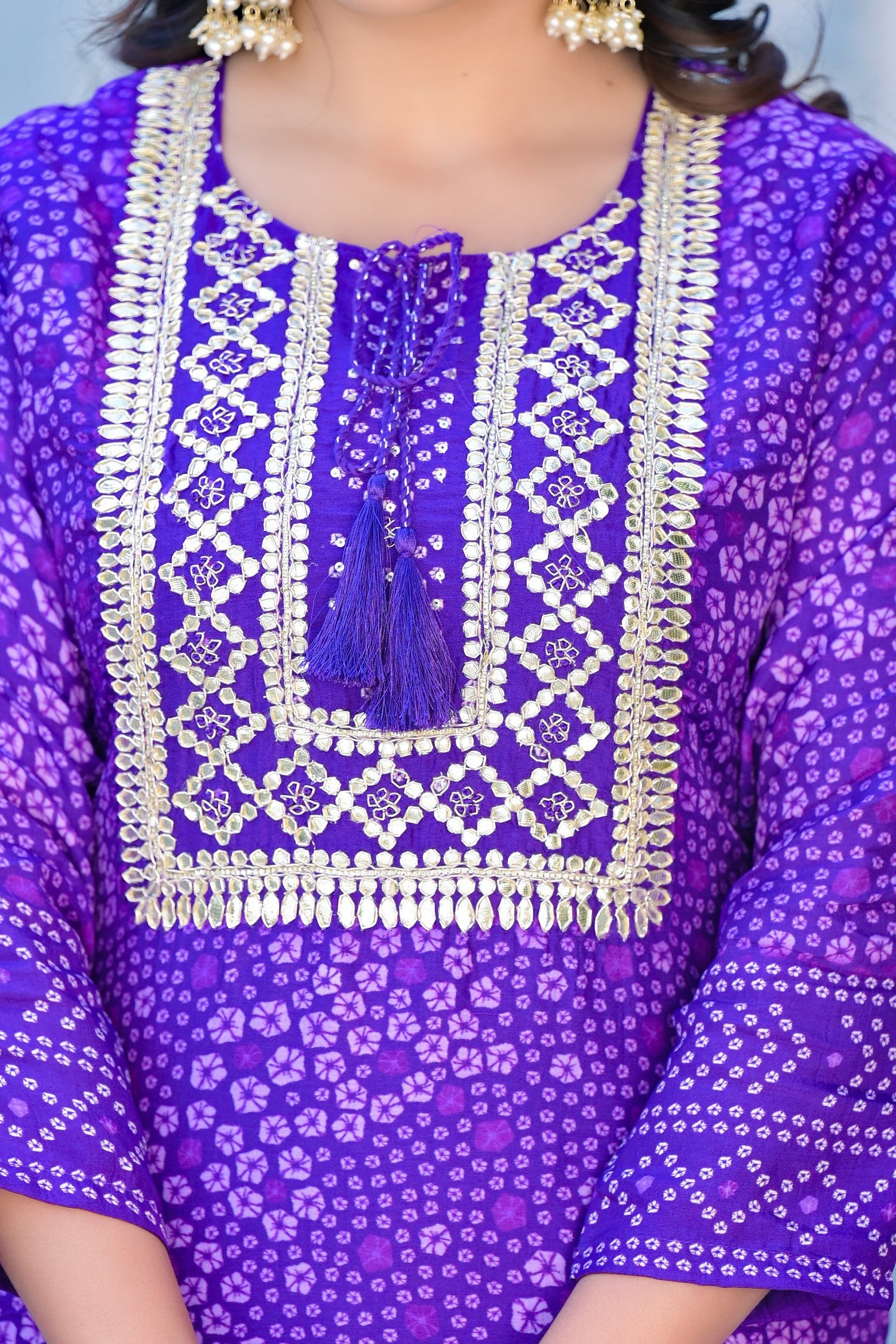 Purple Bandhani Silk Kurta Pant