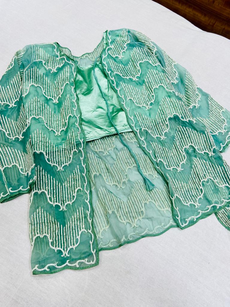 Mint Green Tissue Organza Saree With Blouse & Jacket