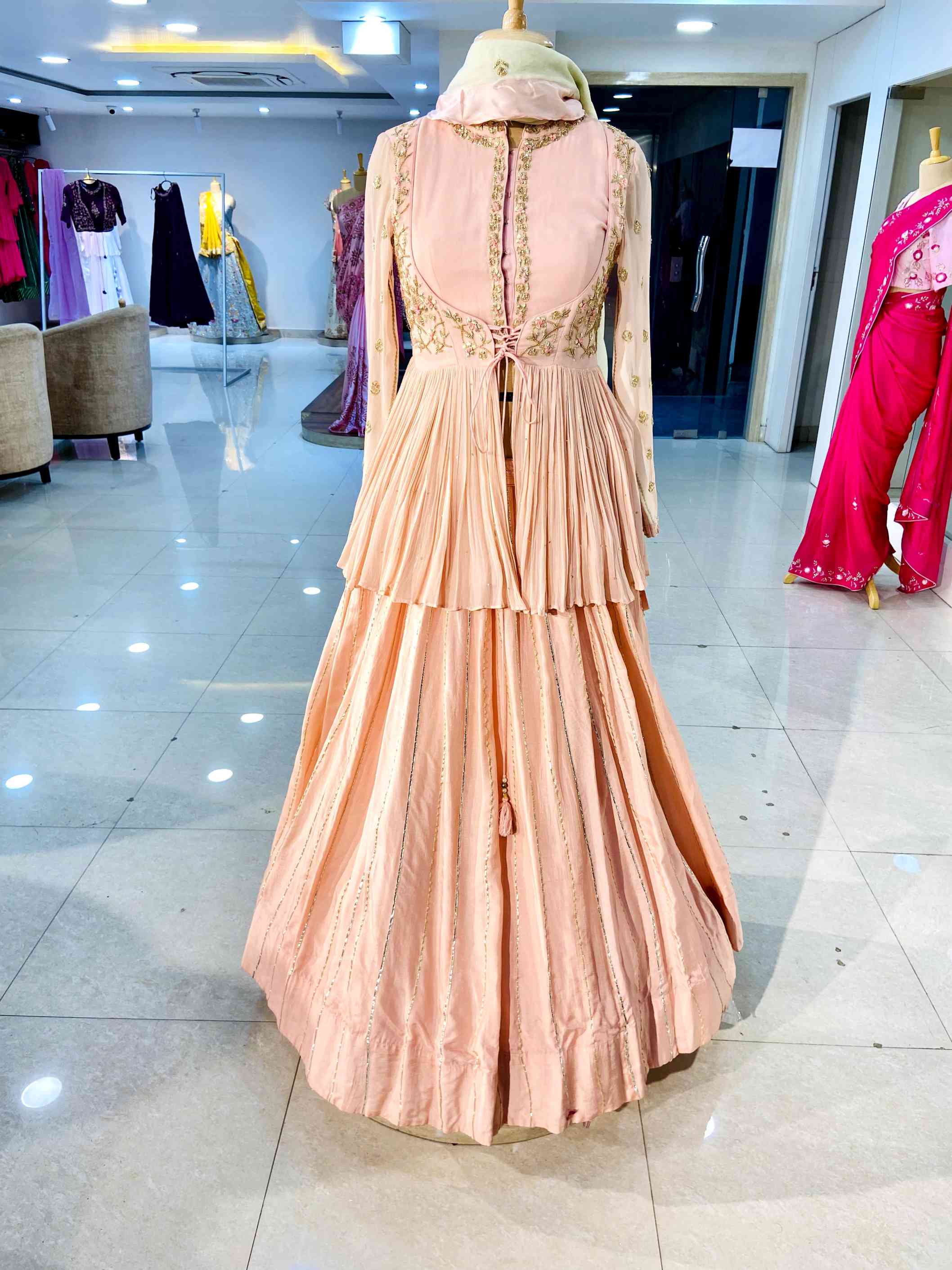 Light Pink Silk Lehenga Set - Daabu Jaipur