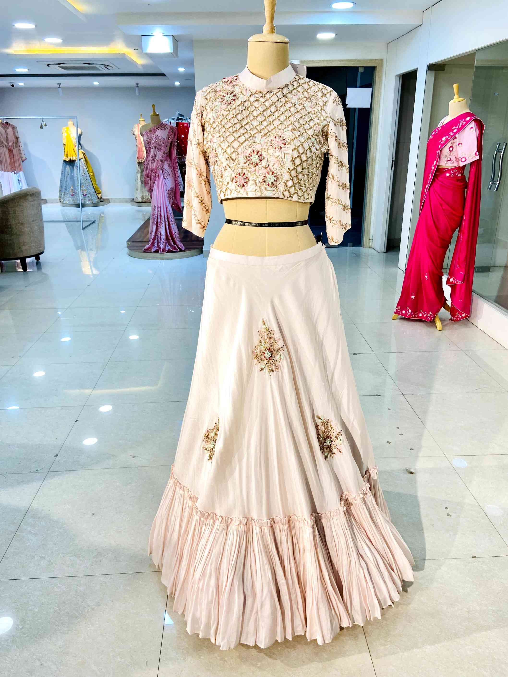 Light Pink Silk Lehenga Set - Daabu Jaipur