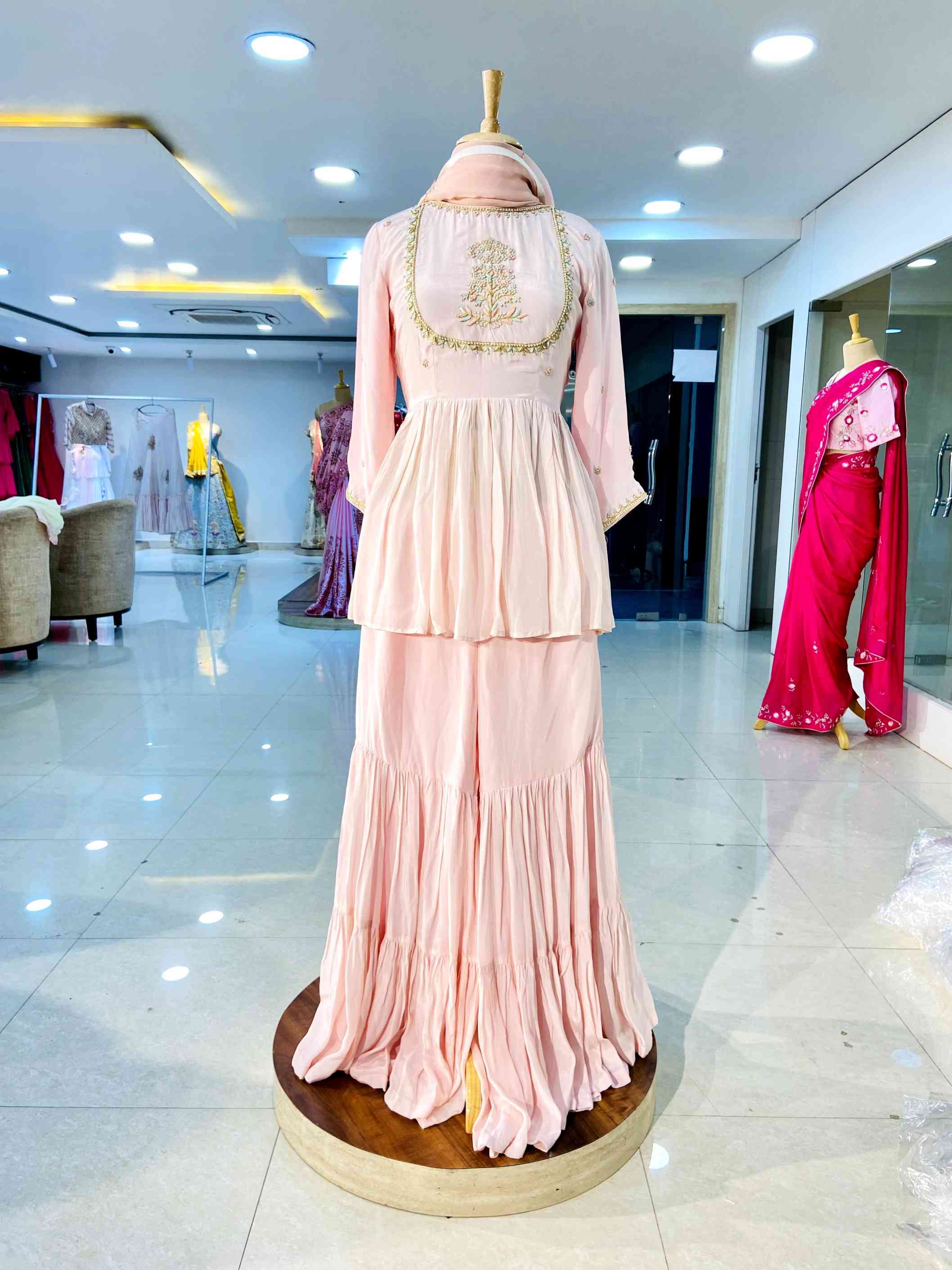 Pink Silk Sharara Set - Daabu Jaipur