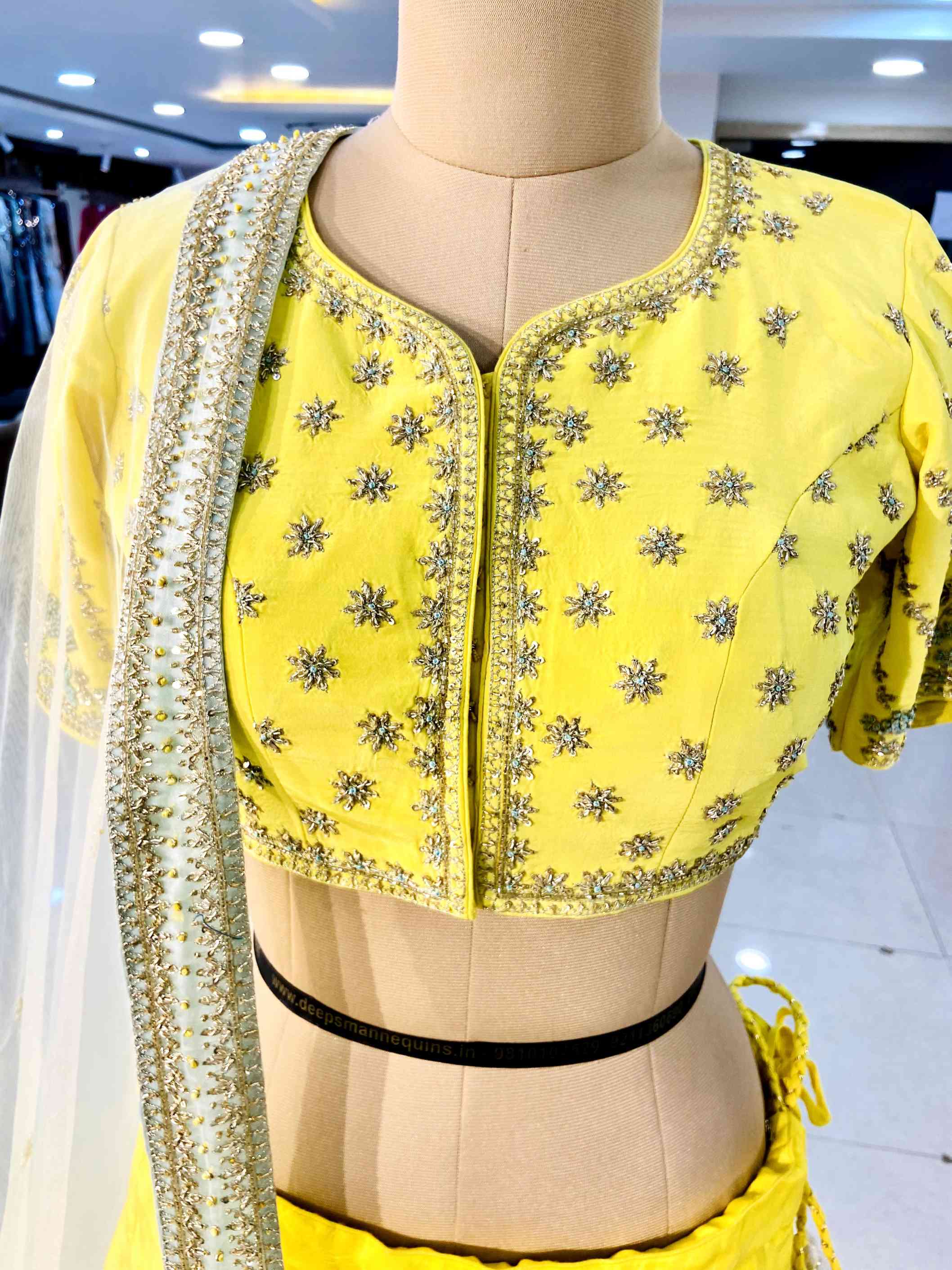 Yellow Crepe Lehenga Set - Daabu Jaipur