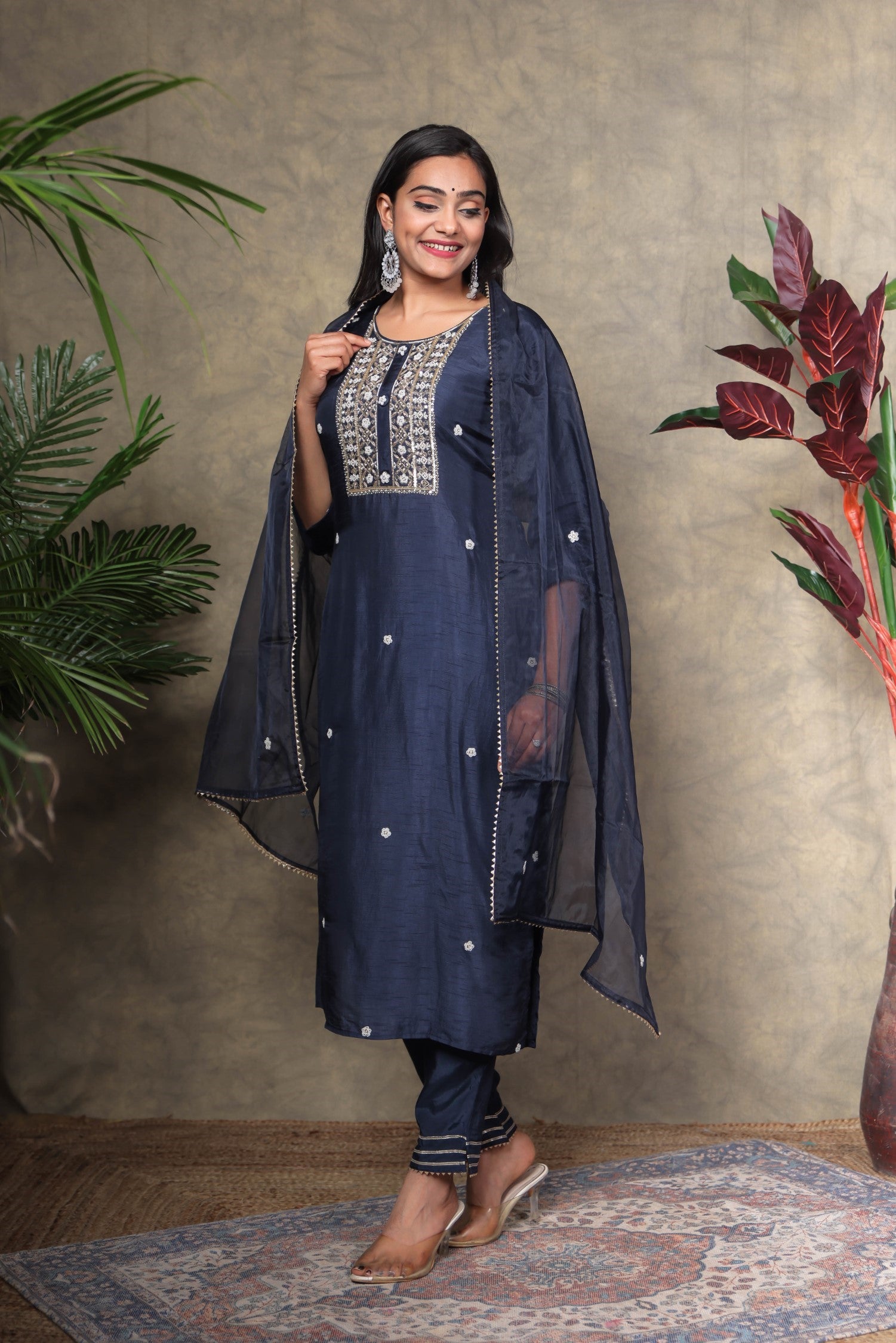 Navy Blue Raw Silk Kurta Pant