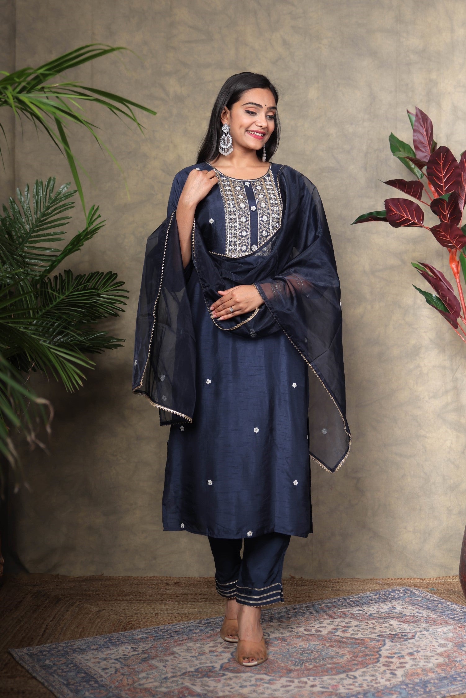 Navy Blue Raw Silk Kurta Pant