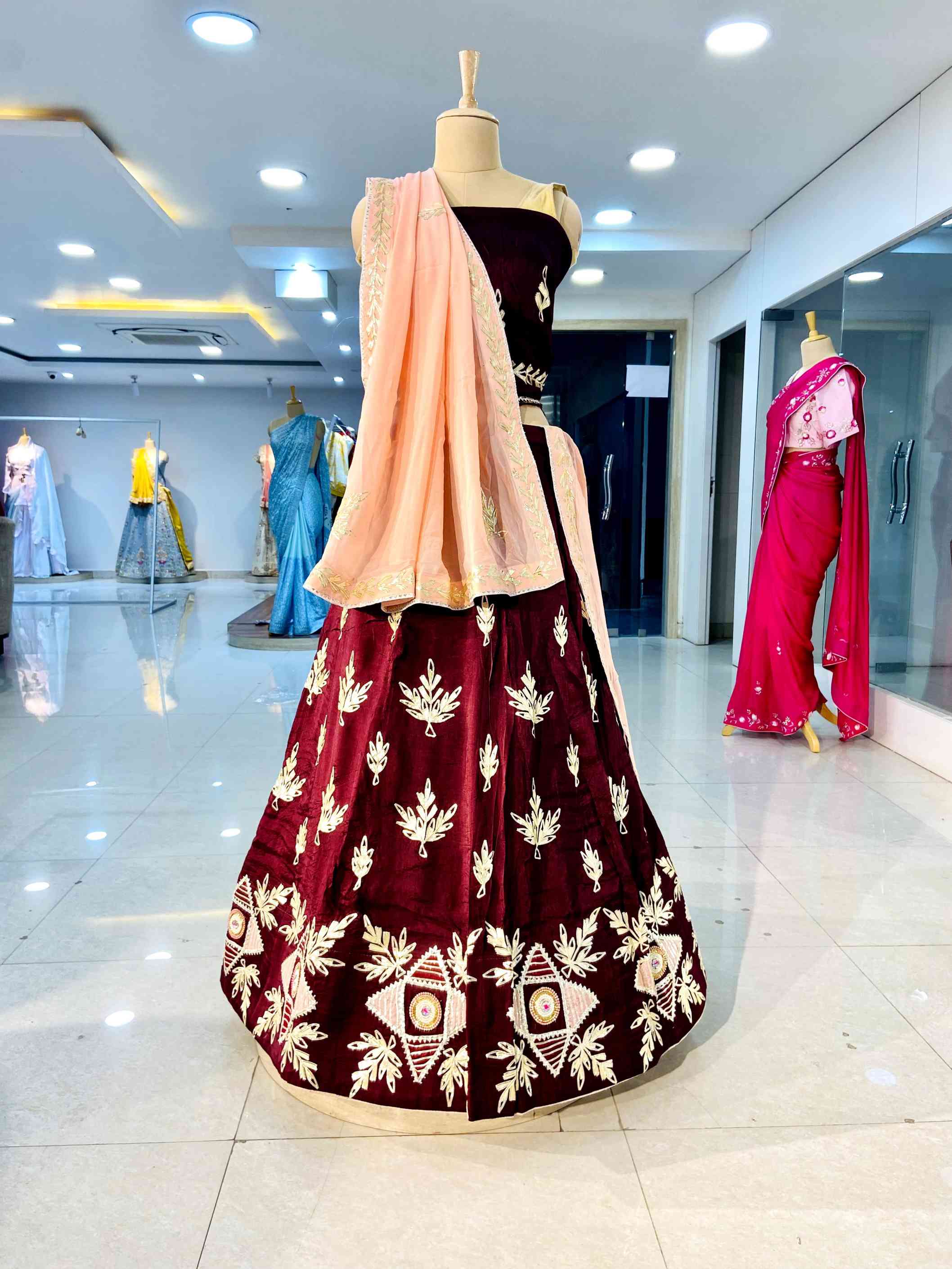 Burgundy Georgette Designer Lehenga - Daabu Jaipur