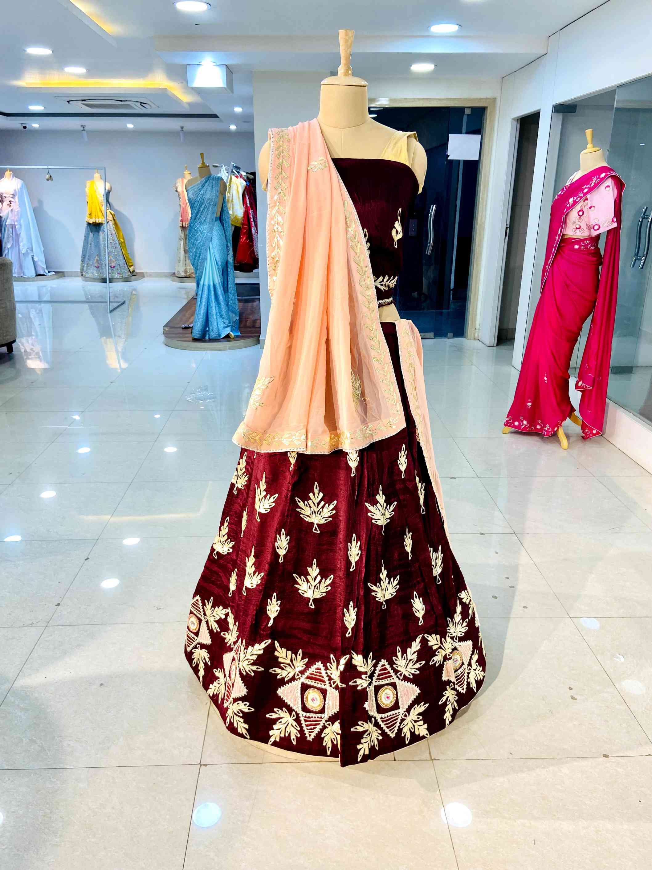 Burgundy Georgette Designer Lehenga - Daabu Jaipur