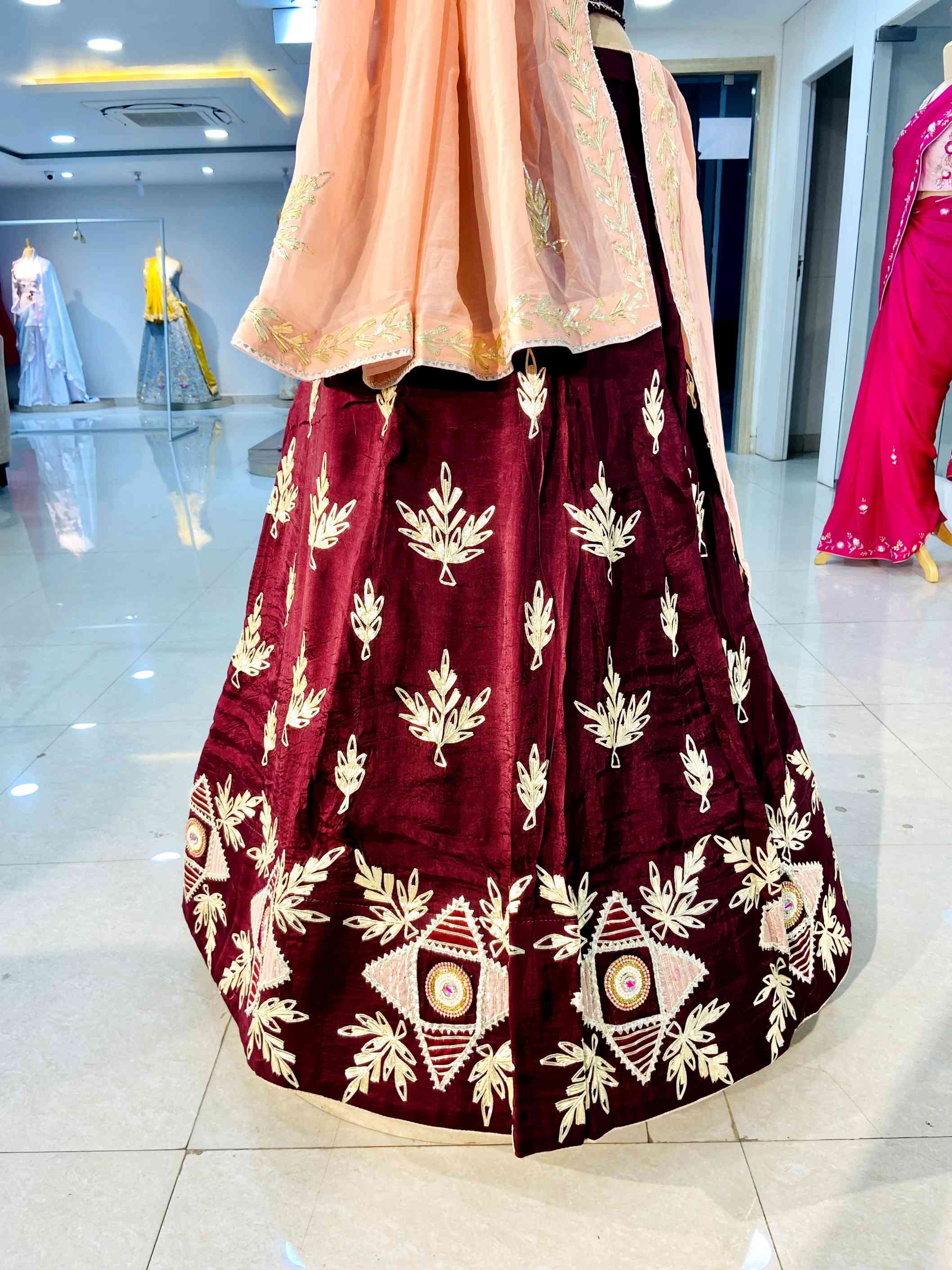 Burgundy Georgette Designer Lehenga - Daabu Jaipur