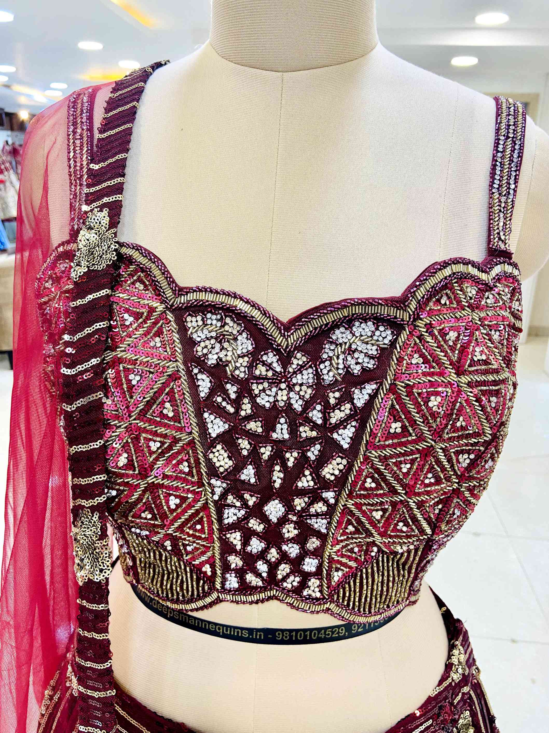 Burgundy Net Lehenga Set - Daabu Jaipur