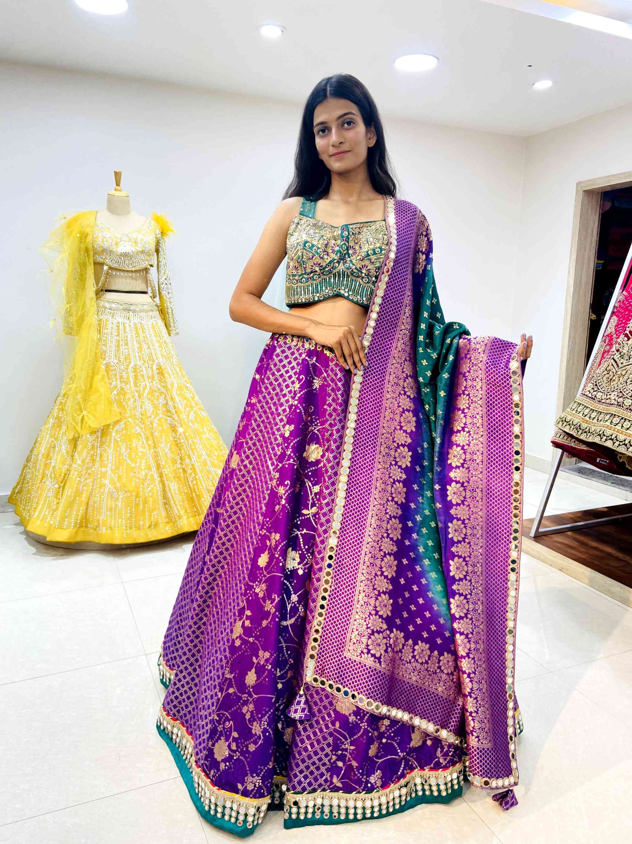 Purple Banarasee Sequinned Lehenga Set - Daabu Jaipur