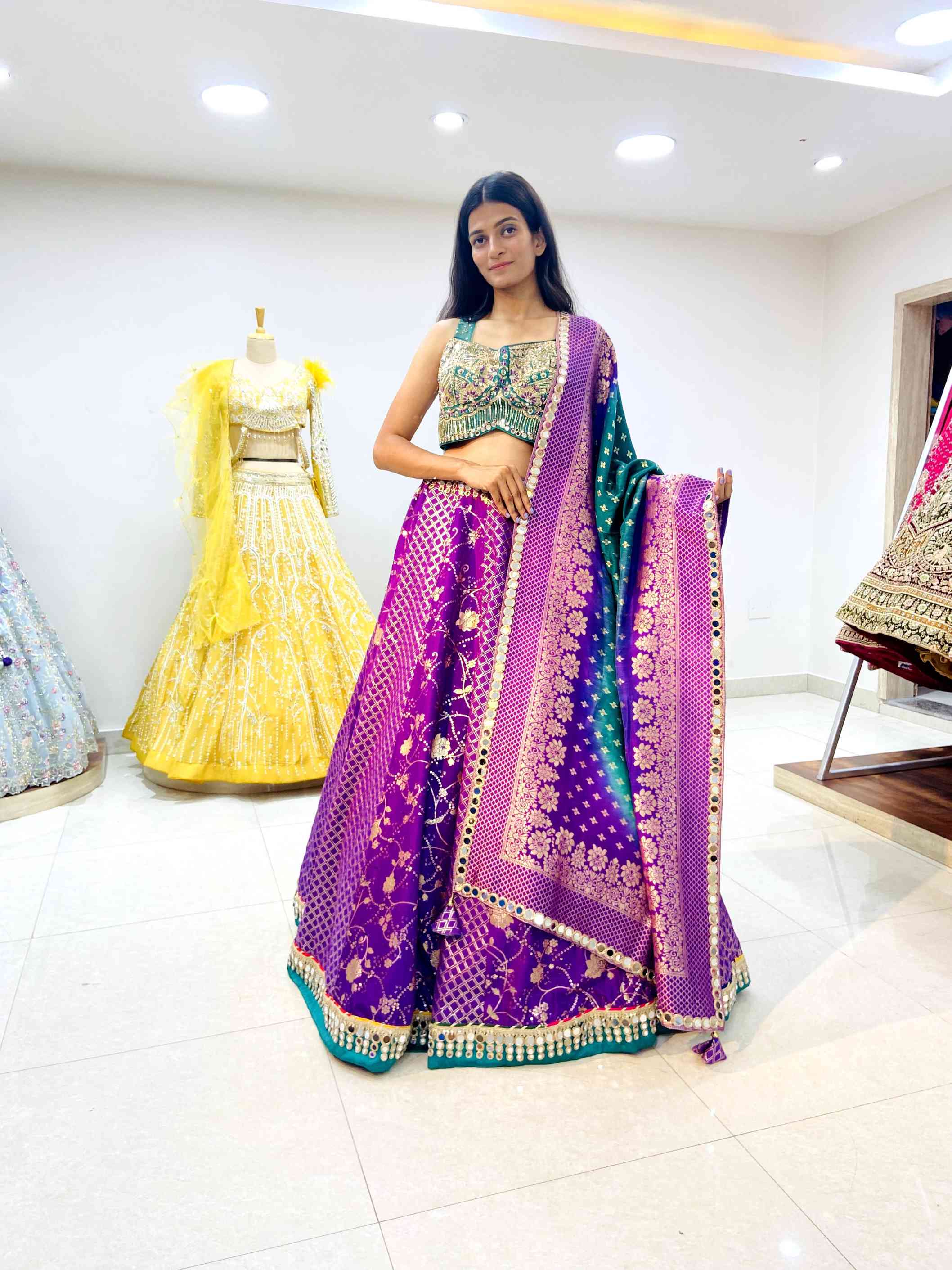 Purple Banarasee Sequinned Lehenga Set - Daabu Jaipur