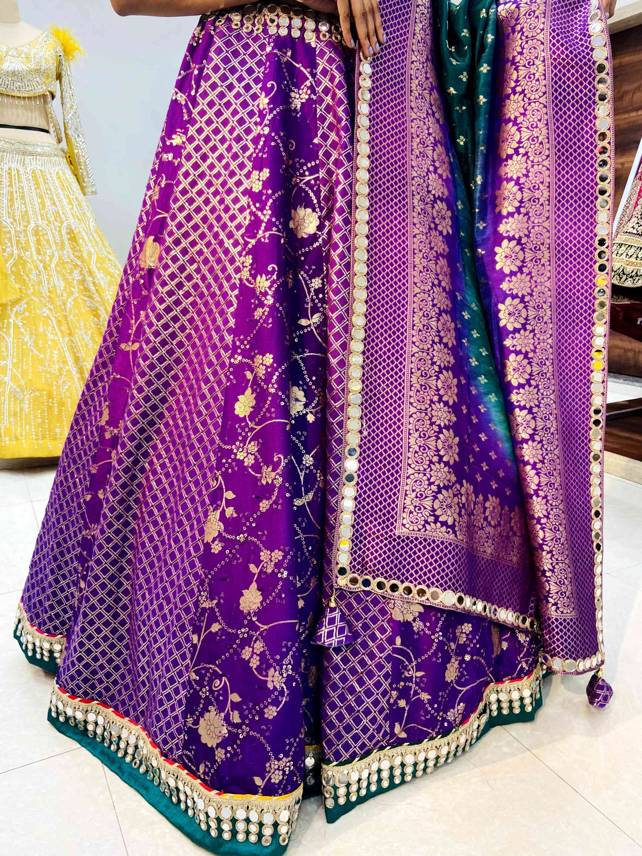 Purple Banarasee Sequinned Lehenga Set - Daabu Jaipur