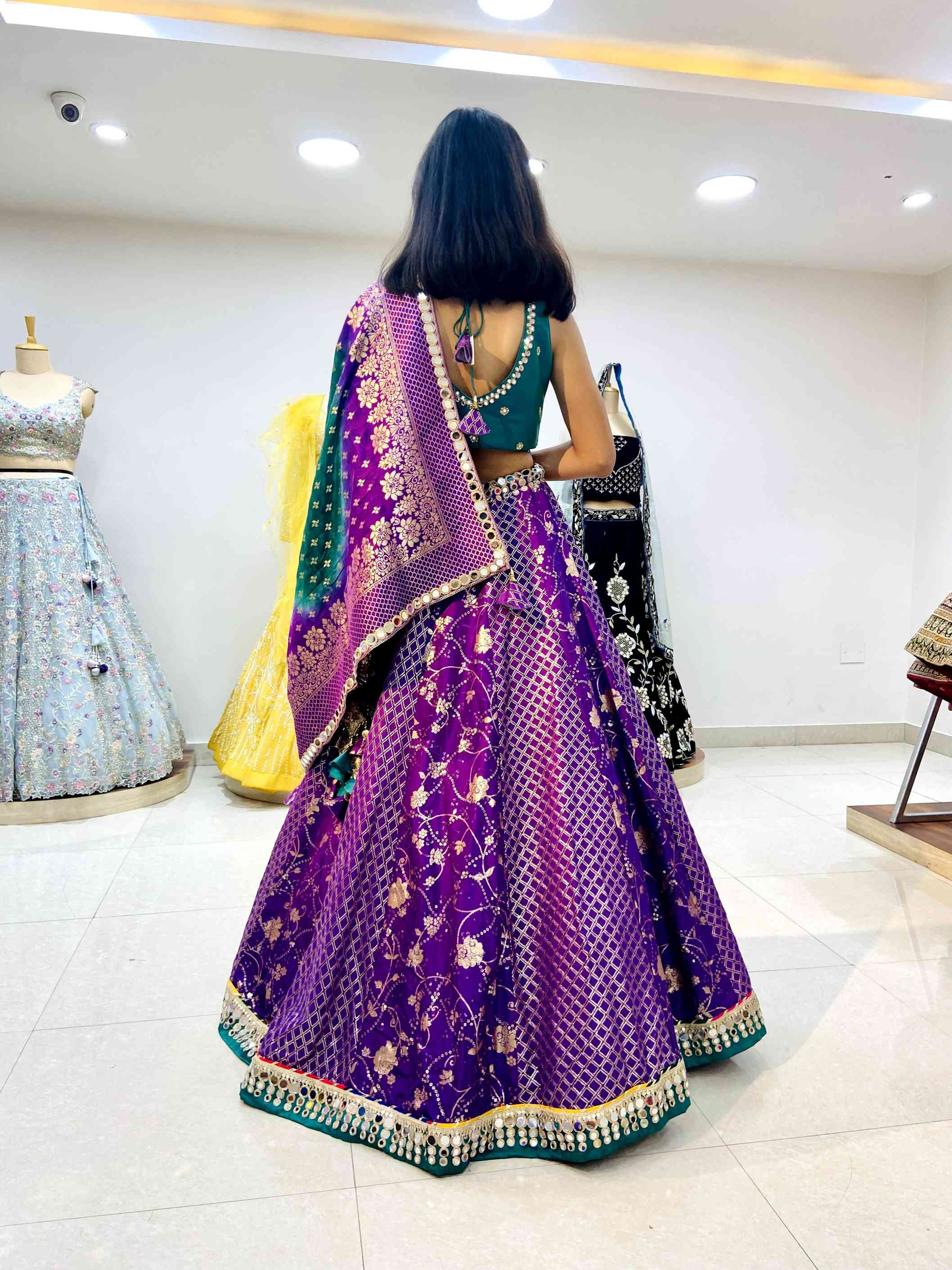 Purple Banarasee Sequinned Lehenga Set - Daabu Jaipur