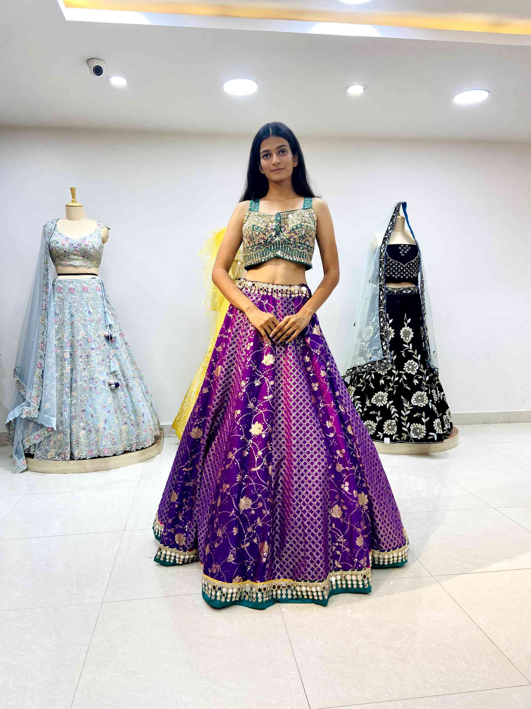 Purple Banarasee Sequinned Lehenga Set - Daabu Jaipur