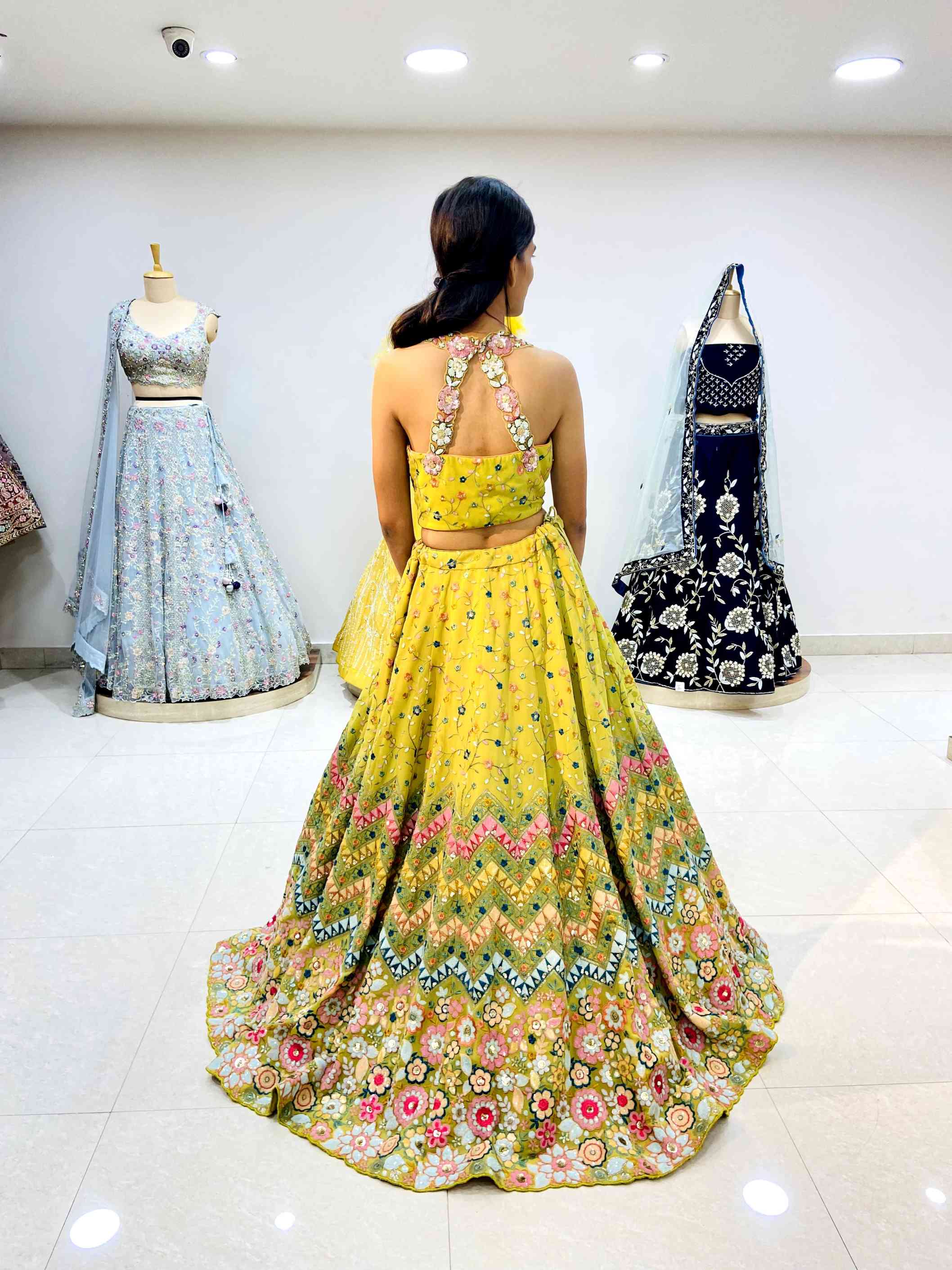 Lime Green Floral Lehenga - Daabu Jaipur