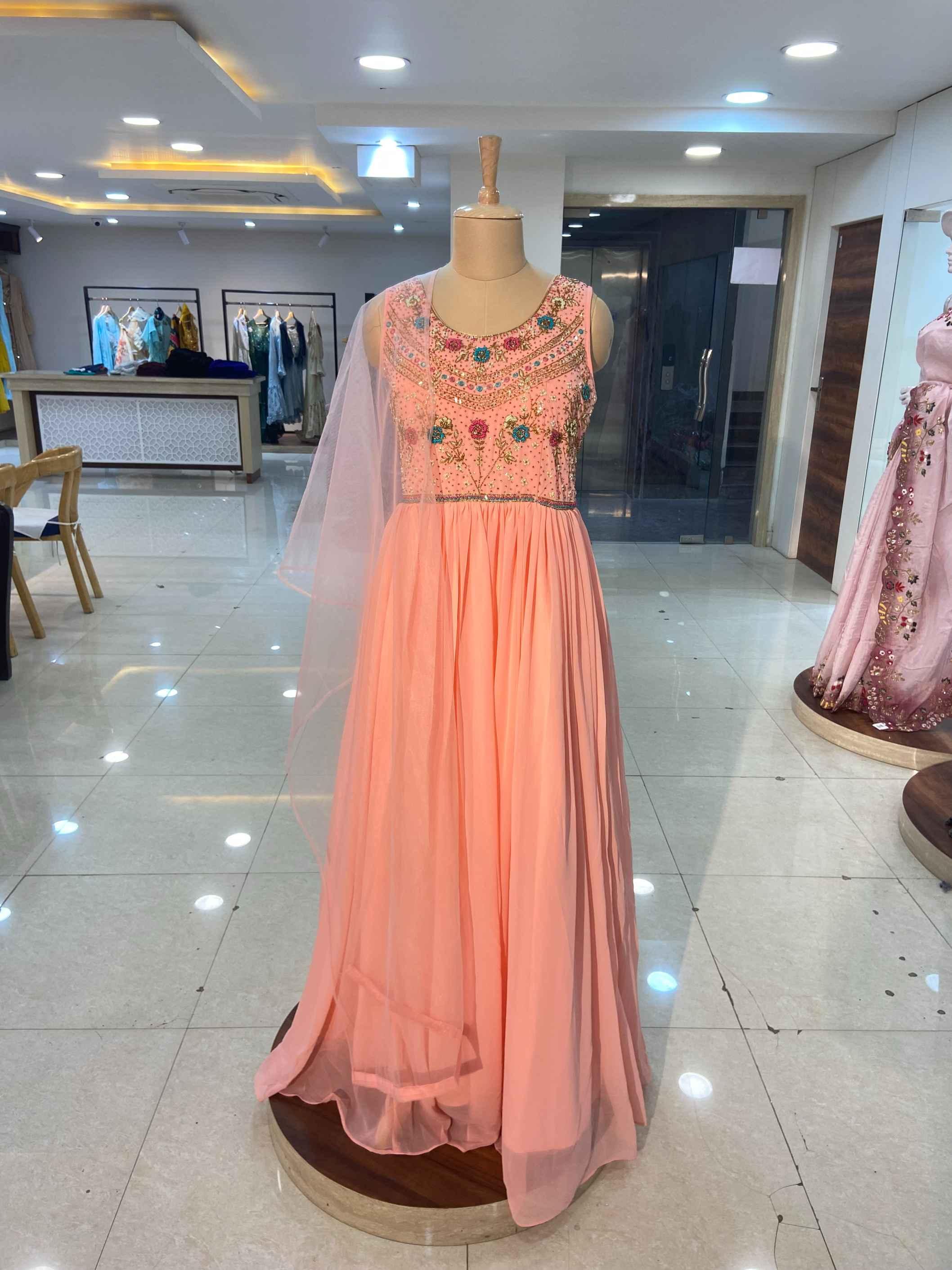 Baby Pink Georgette Gown - Daabu Jaipur