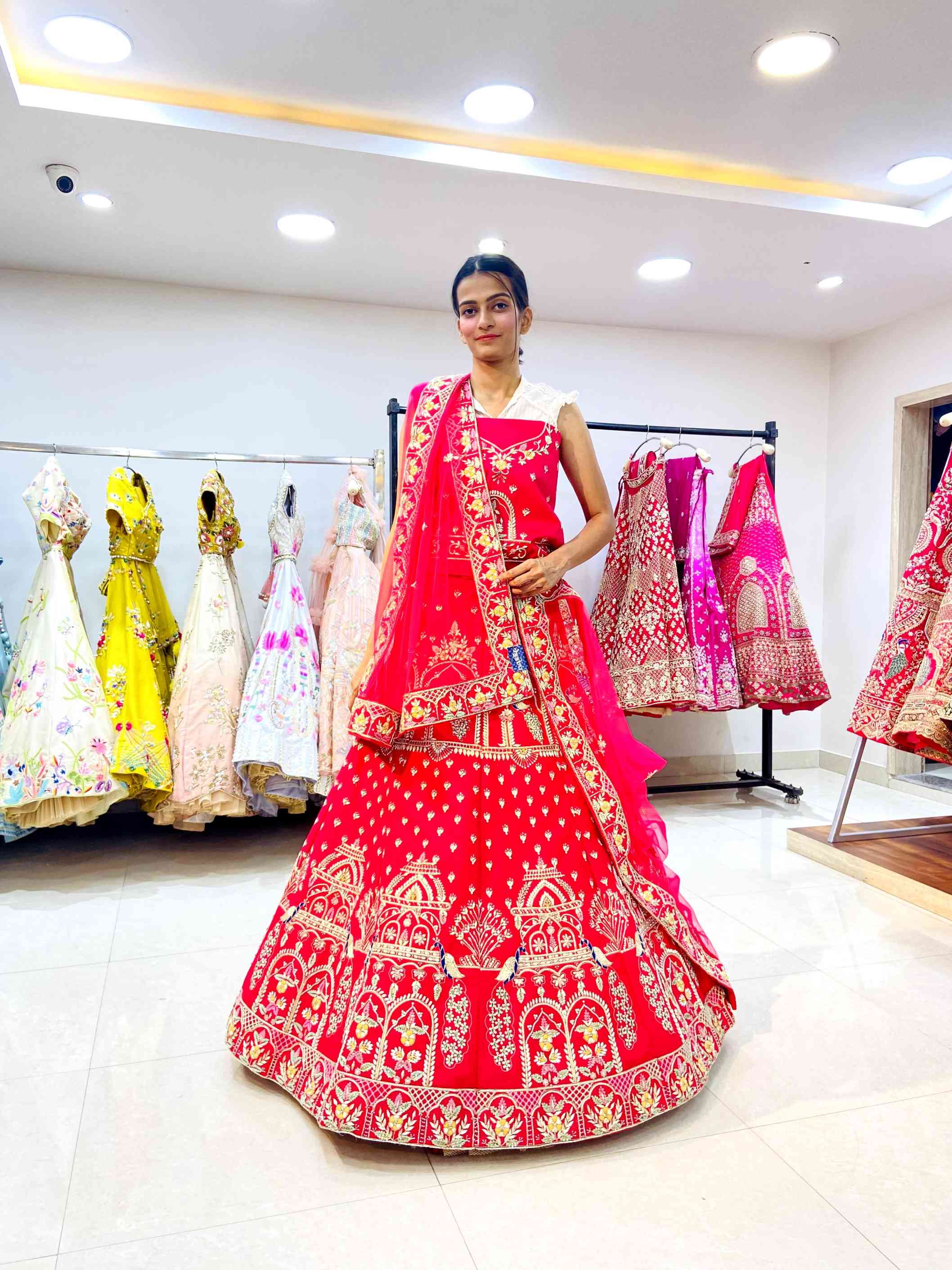 Dark Pink Silk Bridal Lehenga - Daabu Jaipur