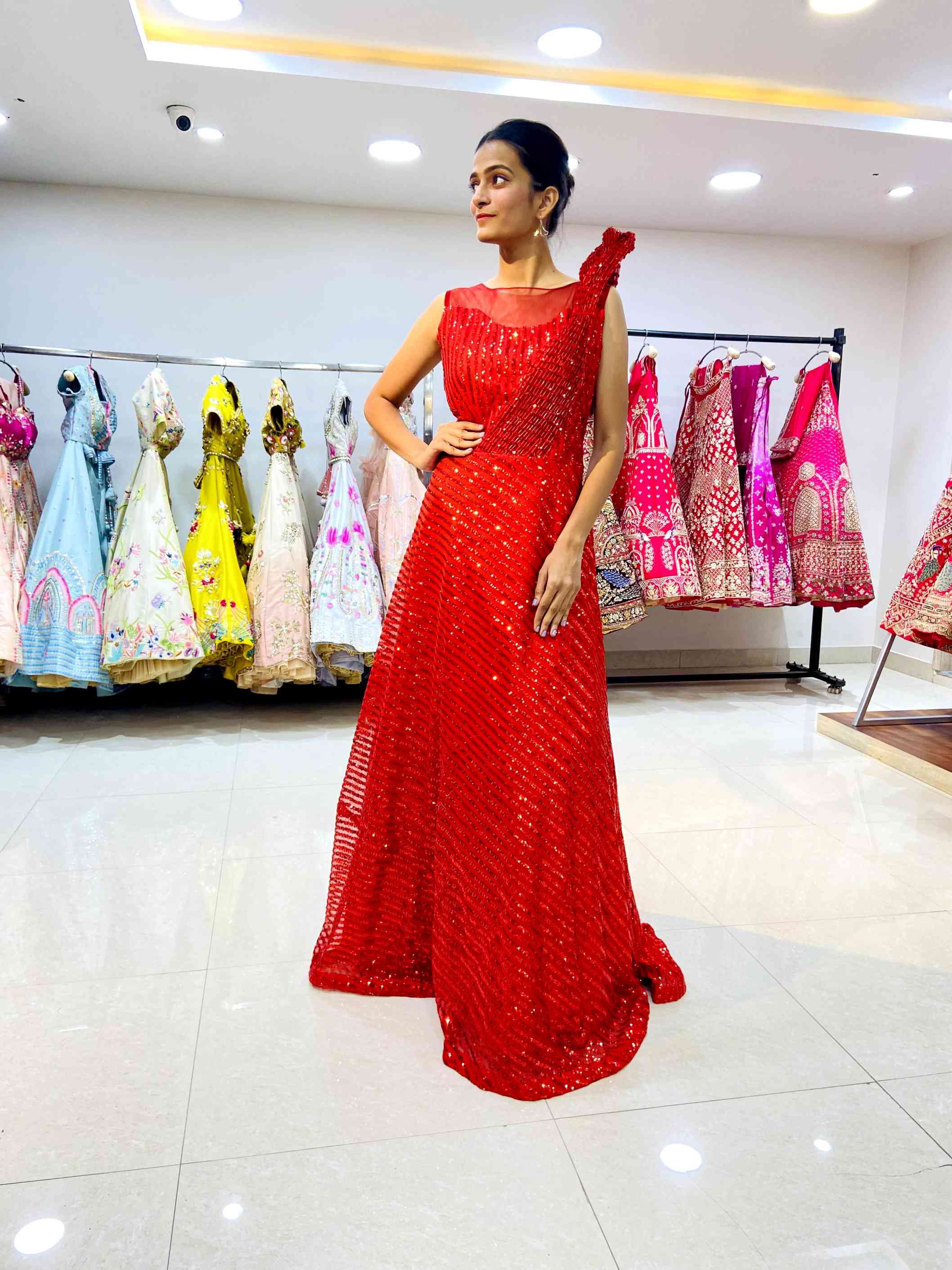 Net Designer Sequinned Gown - Daabu Jaipur