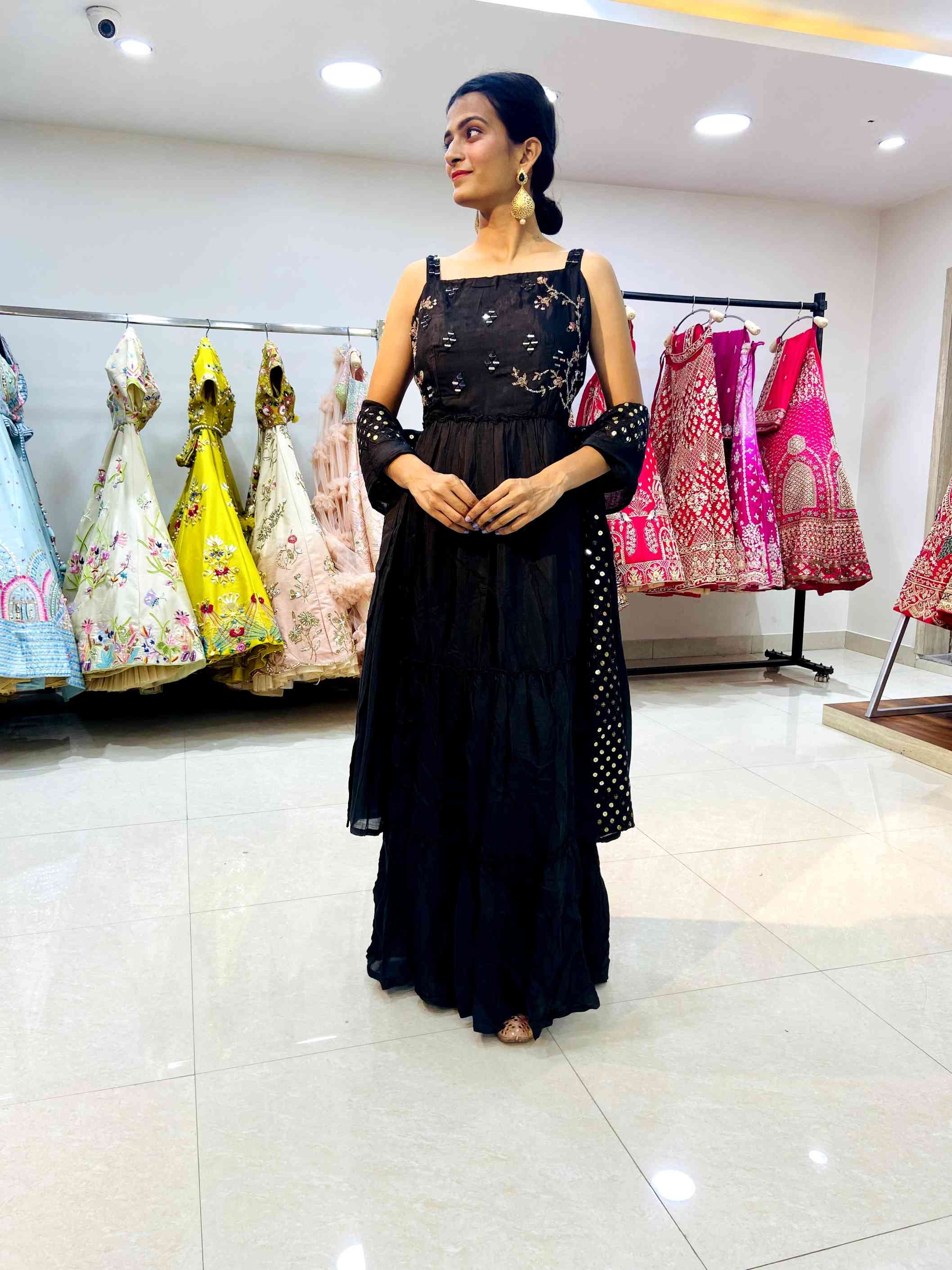 Black Georgette Gown - Daabu Jaipur