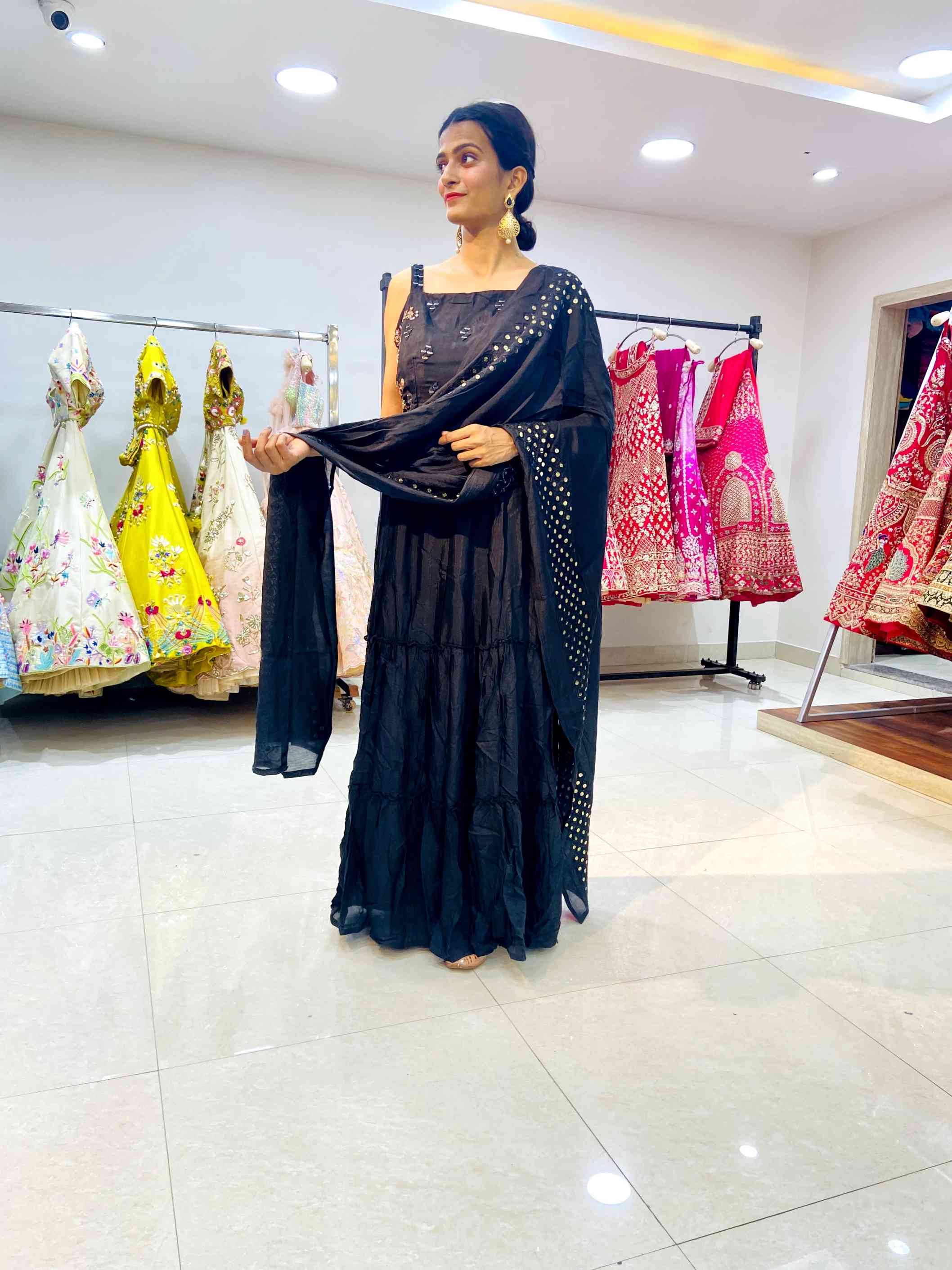 Black Georgette Gown - Daabu Jaipur